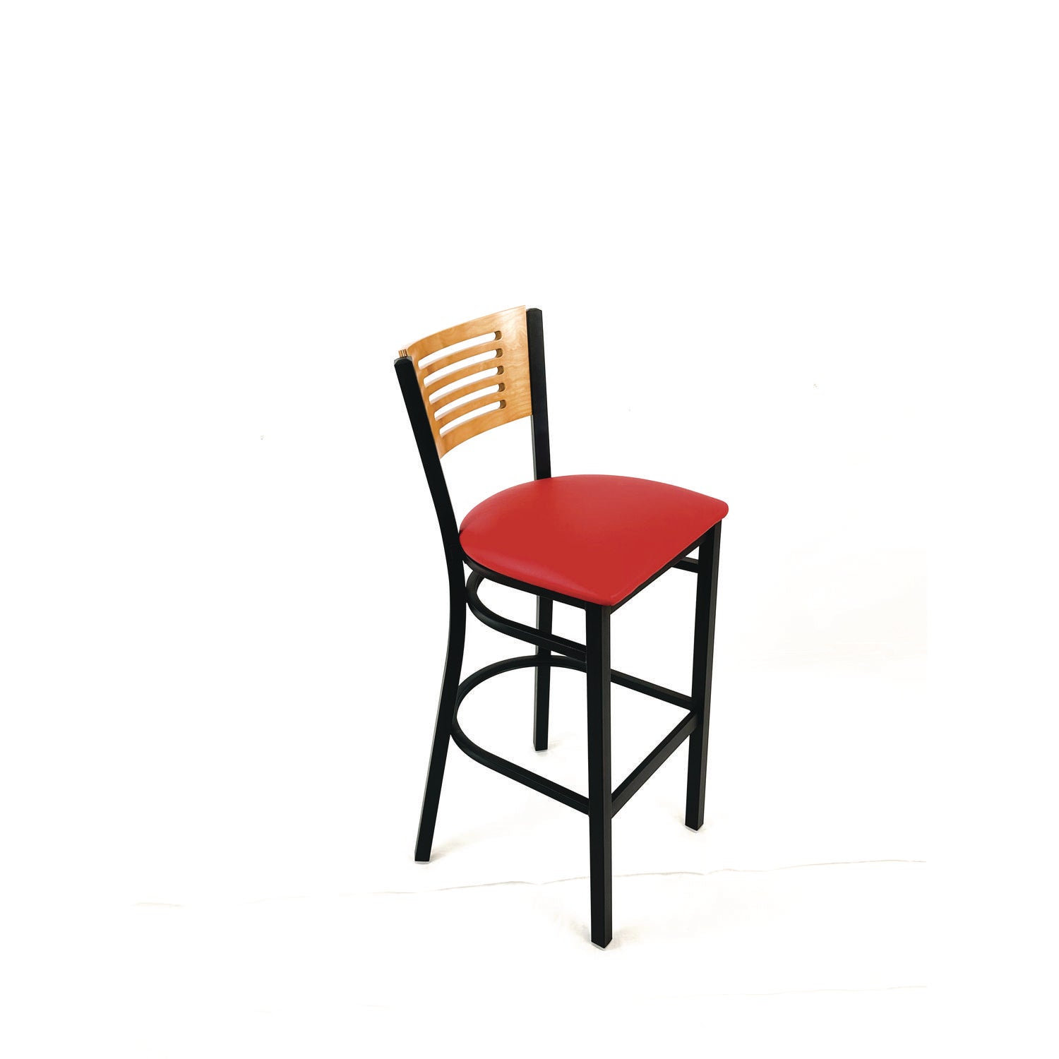 JMC Furniture Jones River Series Barstool, Supports Up to 300 lb, 28.5" Seat Height, Red Seat, Natural Back, Black Base - Bloom Skins