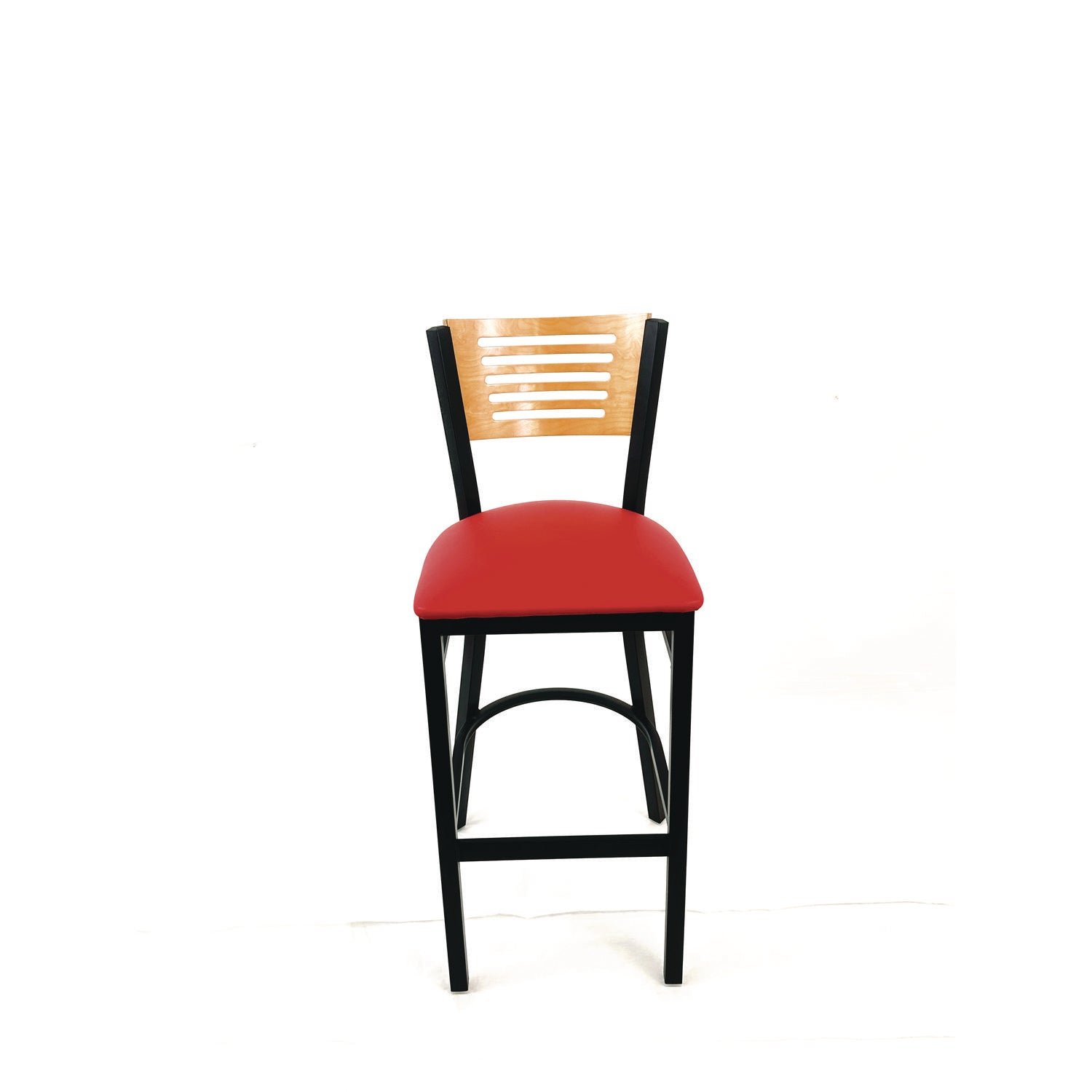 JMC Furniture Jones River Series Barstool, Supports Up to 300 lb, 28.5" Seat Height, Red Seat, Natural Back, Black Base - Bloom Skins