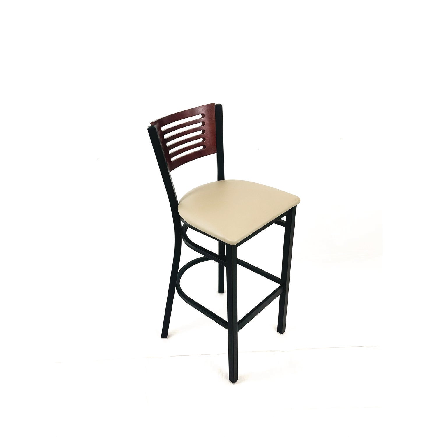 JMC Furniture Jones River Series Barstool, Supports Up to 300 lb, 28.5" Seat Height, Taupe Seat, Dark Mahogany Back, Black Base