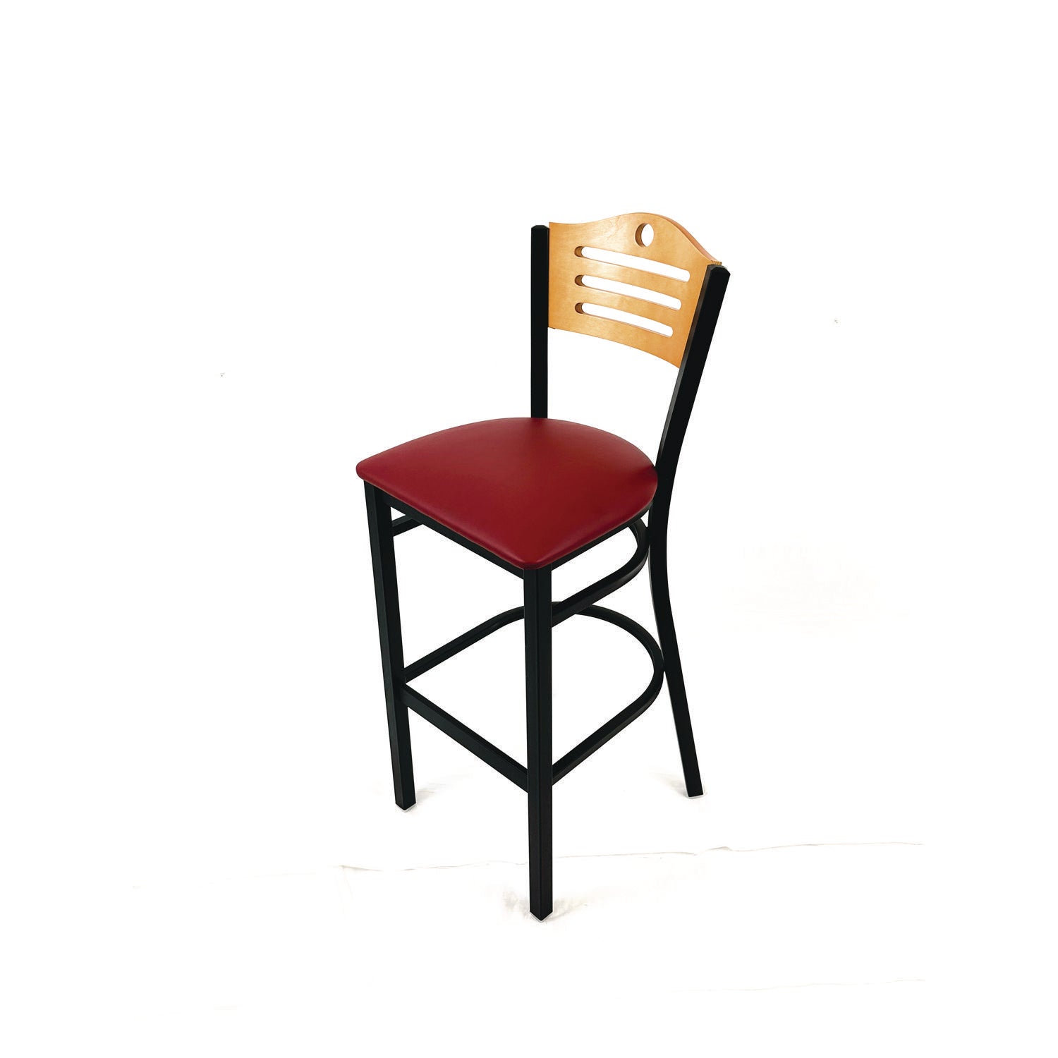 JMC Furniture Eagle Series Barstool, Supports Up to 300 lb, 28.5" Seat Height, Burgundy Seat, Natural Back, Black Base - Bloom Skins