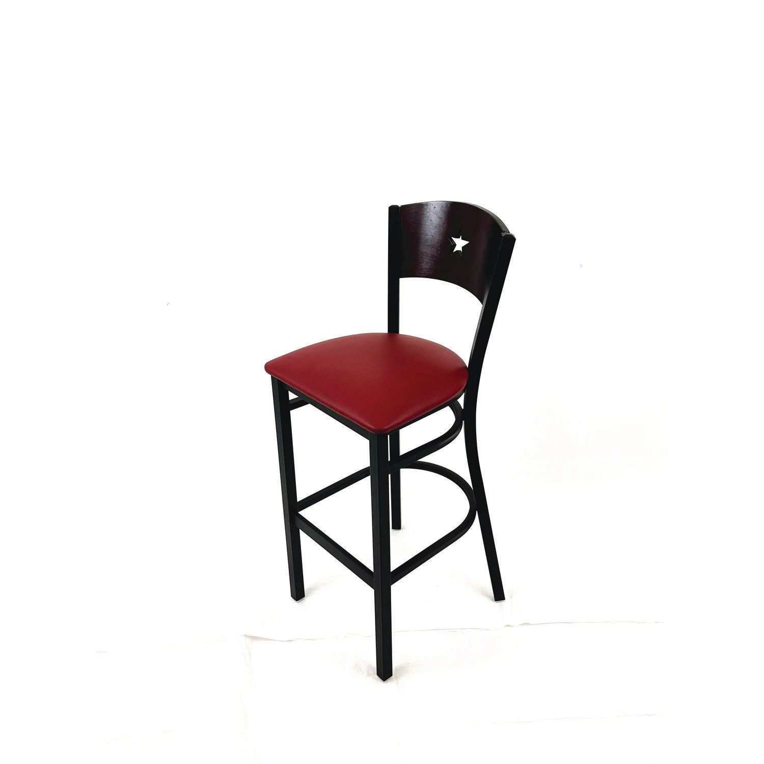 JMC Furniture Liberty Series Barstool, Supports Up to 300 lb, 28.5" Seat Height, Burgundy Seat, Dark Mahogany Back, Black Base - Bloom Skins