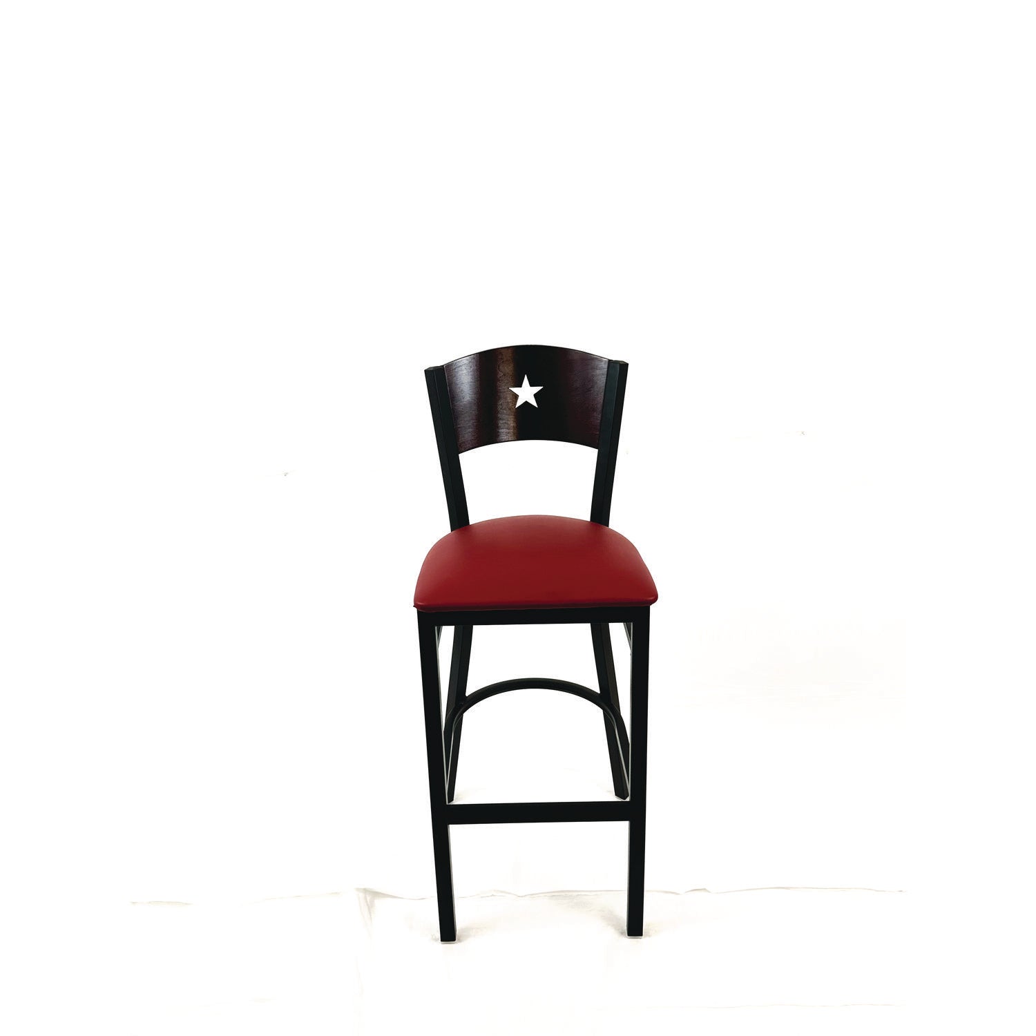 JMC Furniture Liberty Series Barstool, Supports Up to 300 lb, 28.5" Seat Height, Burgundy Seat, Dark Mahogany Back, Black Base - Bloom Skins