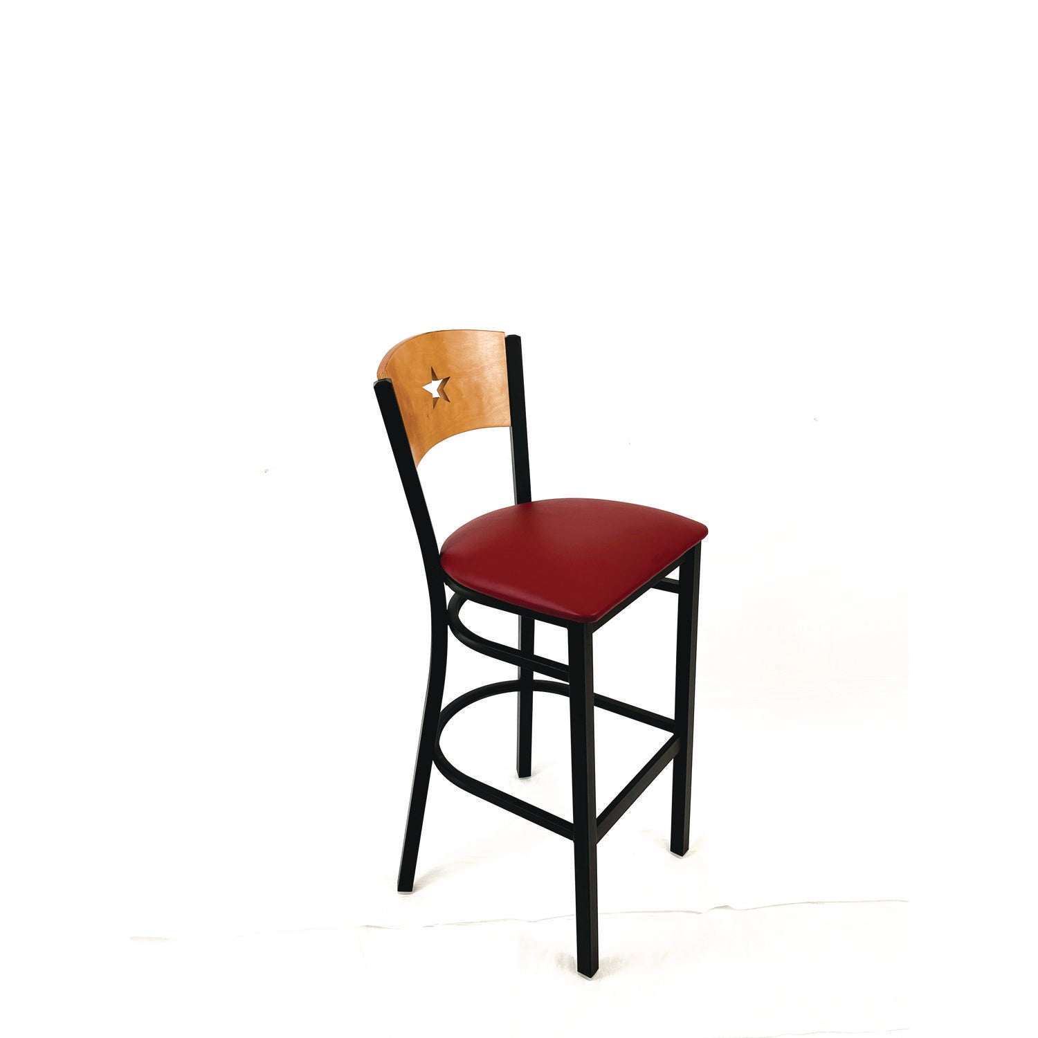 JMC Furniture Liberty Series Barstool, Supports Up to 300 lb, 28.5" Seat Height, Burgundy Seat, Natural Back, Black Base - Bloom Skins