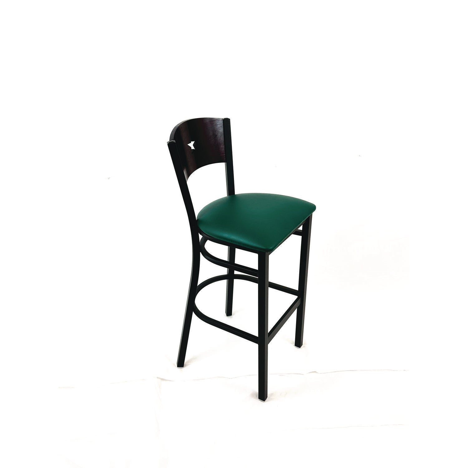JMC Furniture Liberty Series Barstool, Supports Up to 300 lb, 28.5" Seat Height, Green Seat, Dark Mahogany Back, Black Base