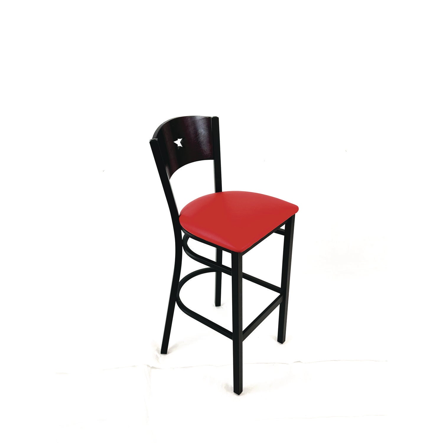 JMC Furniture Liberty Series Barstool, Supports Up to 300 lb, 28.5" Seat Height, Red Seat, Dark Mahogany Back, Black Base