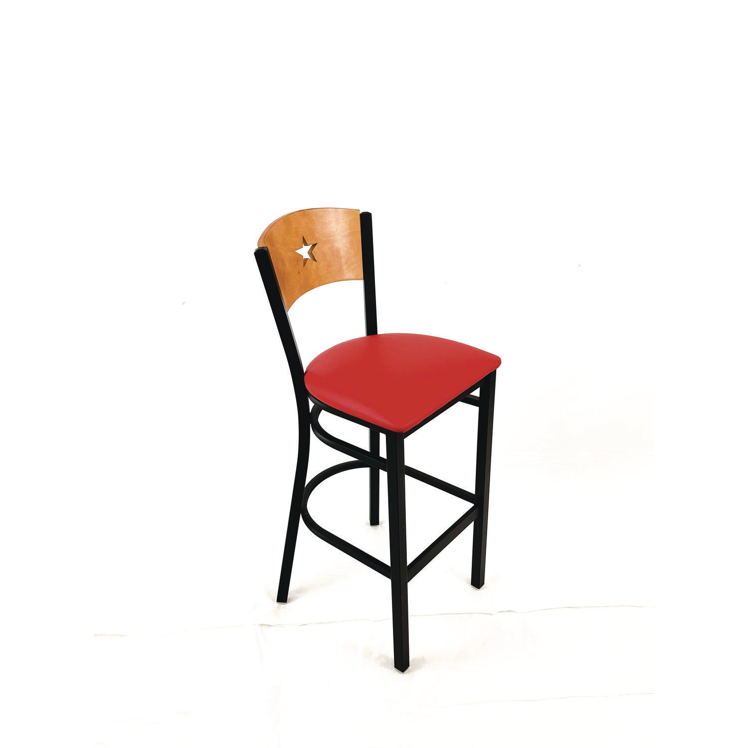 JMC Furniture Liberty Series Barstool, Supports Up to 300 lb, 28.5" Seat Height, Red Seat, Natural Back, Black Base