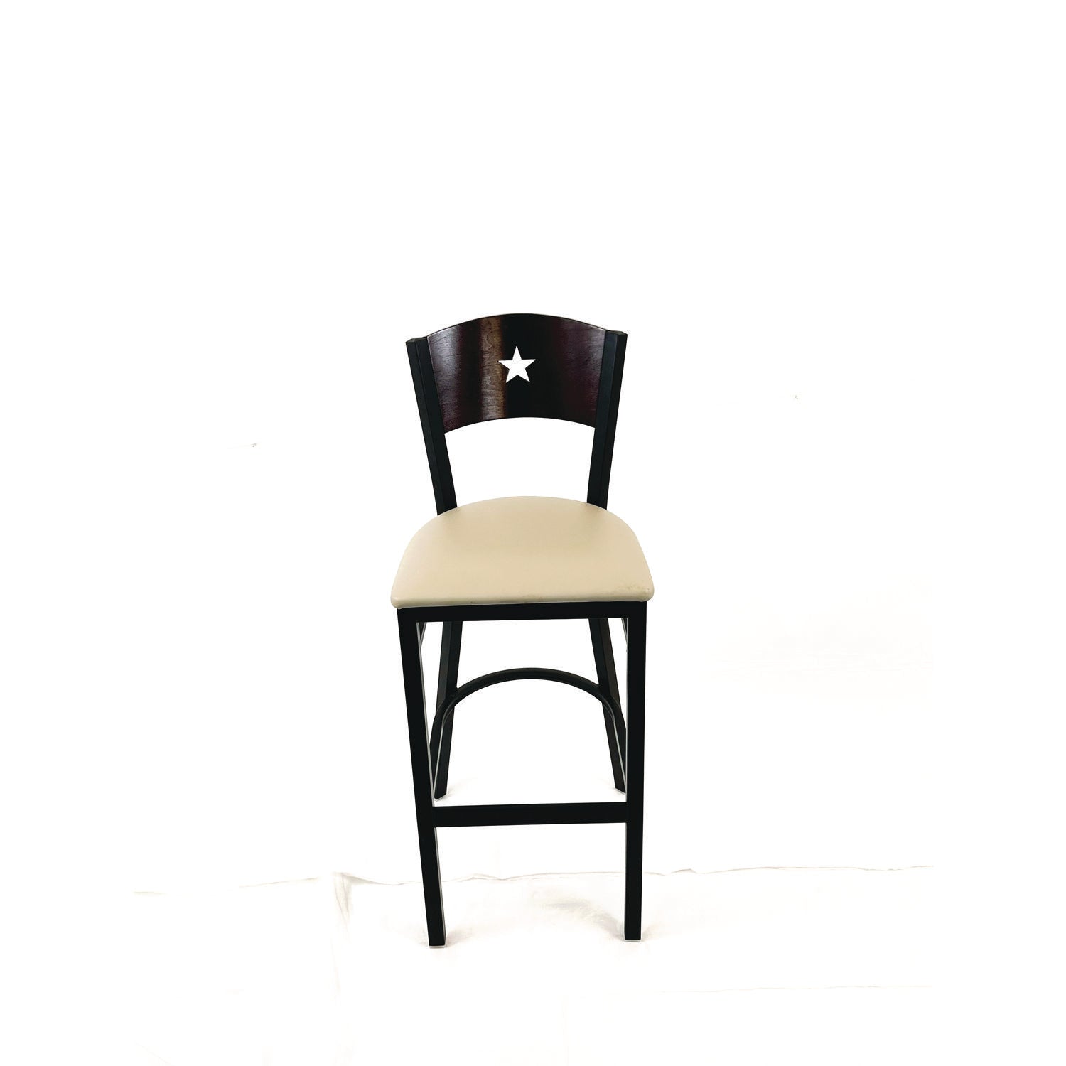 JMC Furniture Liberty Series Barstool, Supports Up to 300 lb, 28.5" Seat Height, Taupe Seat, Dark Mahogany Back, Black Base