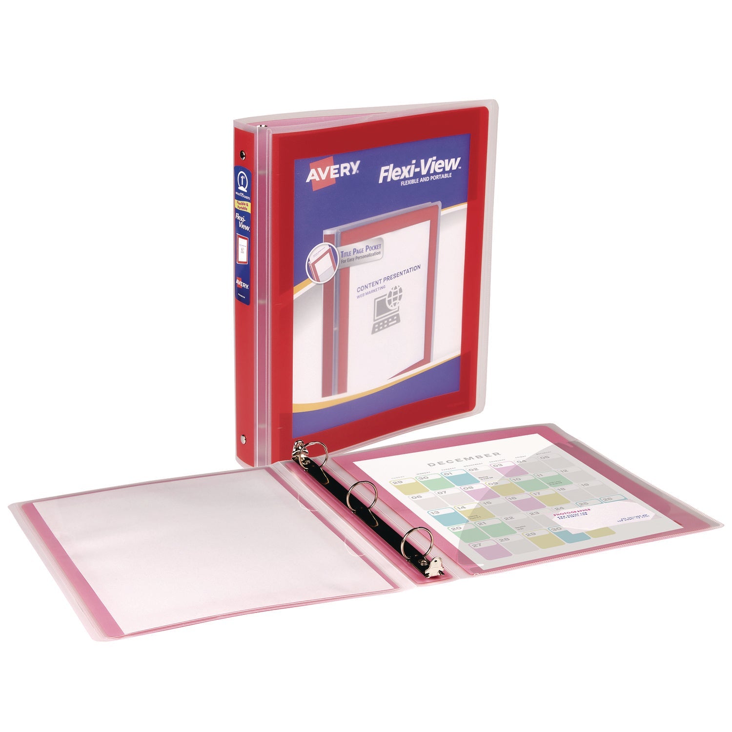 Avery® Flexi-View Binder with Round Rings, 3 Rings, 1" Capacity, 11 x 8.5, Red