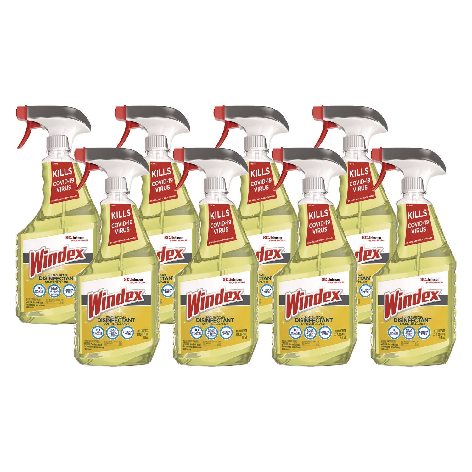 Windex® Multi-Surface Disinfectant Cleaner, Fresh Scent, 32 Oz Spray Bottle, 8/carton