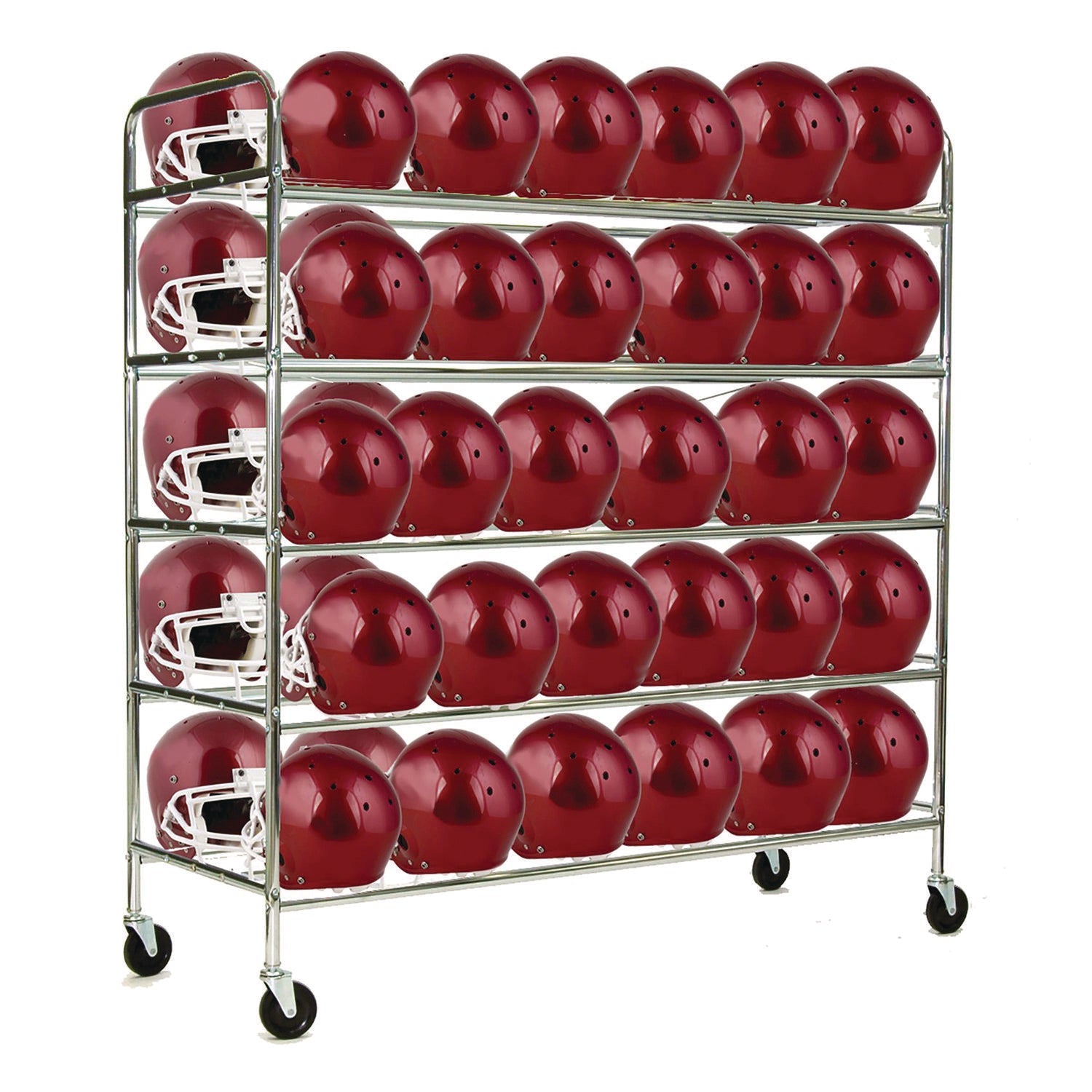 Champion Sports 60 Helmet Football Cart, Five Shelves, Metal, 176 lb Capacity, 24" x 61" x 65", Chrome - Bloom Skins