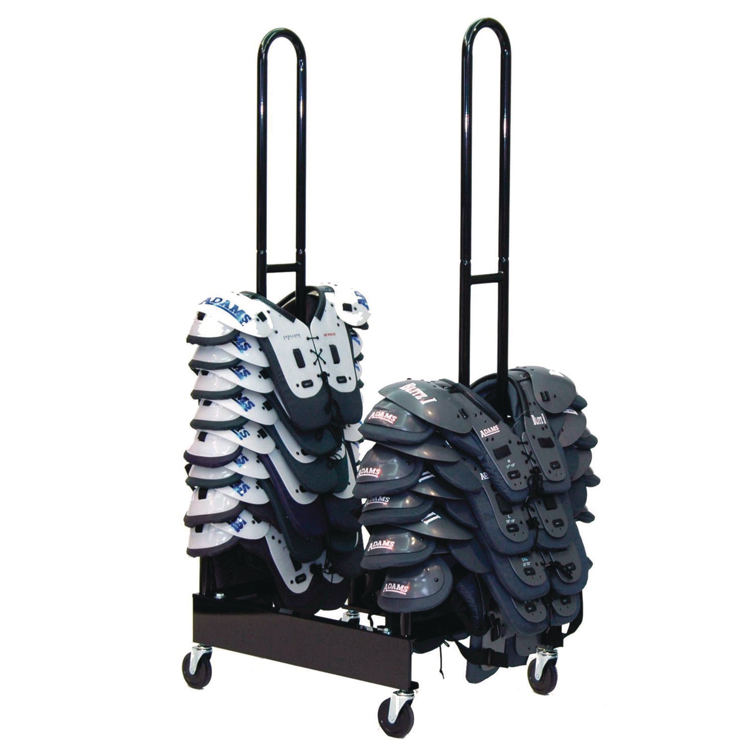 Champion Sports Mobile Two-Stack Shoulder Pad Rack, Metal, 176 lb Capacity, 24" x 30" x 69", Black - Bloom Skins