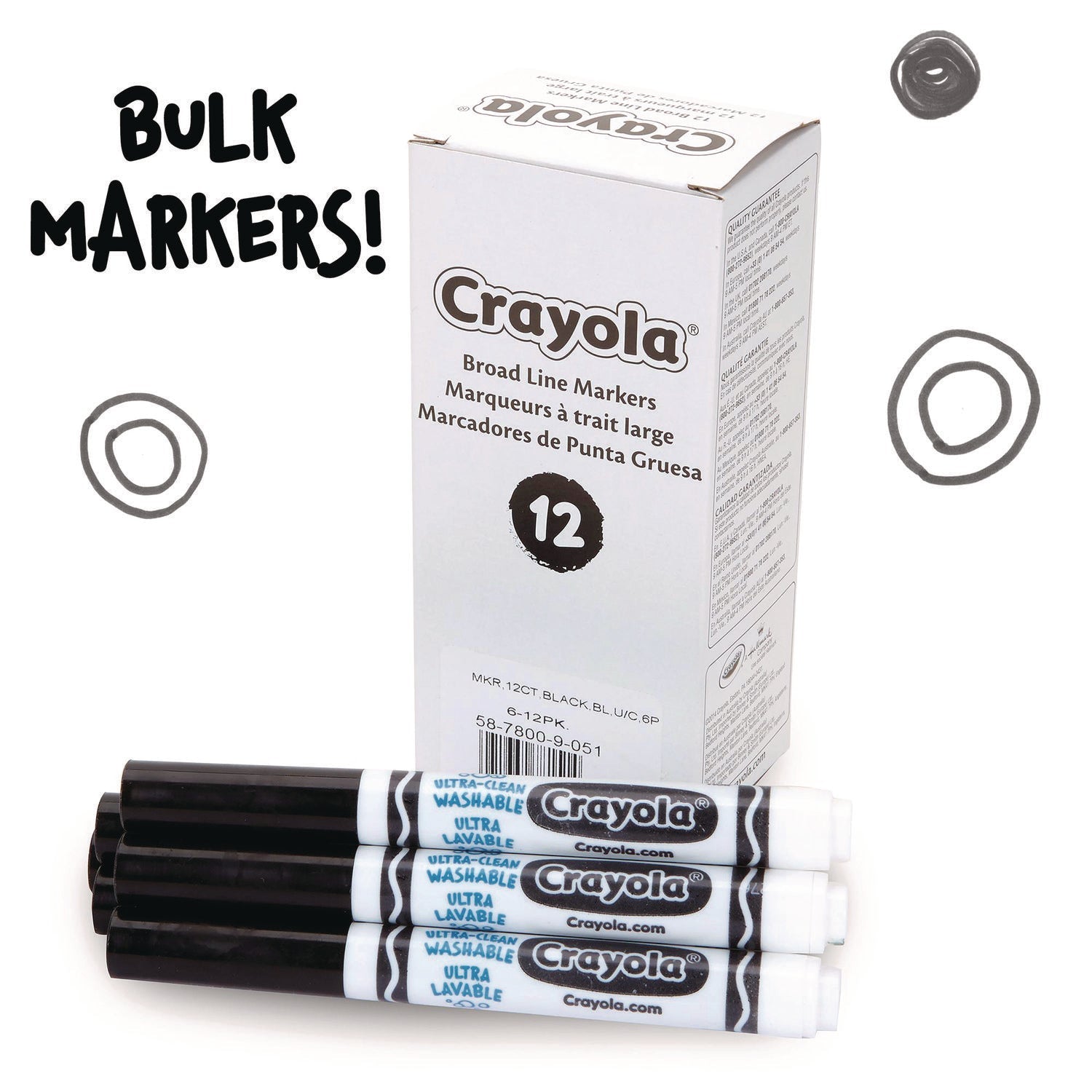 Crayola® Broad Line Washable Markers, Broad Bullet Tip, Black, 12/box