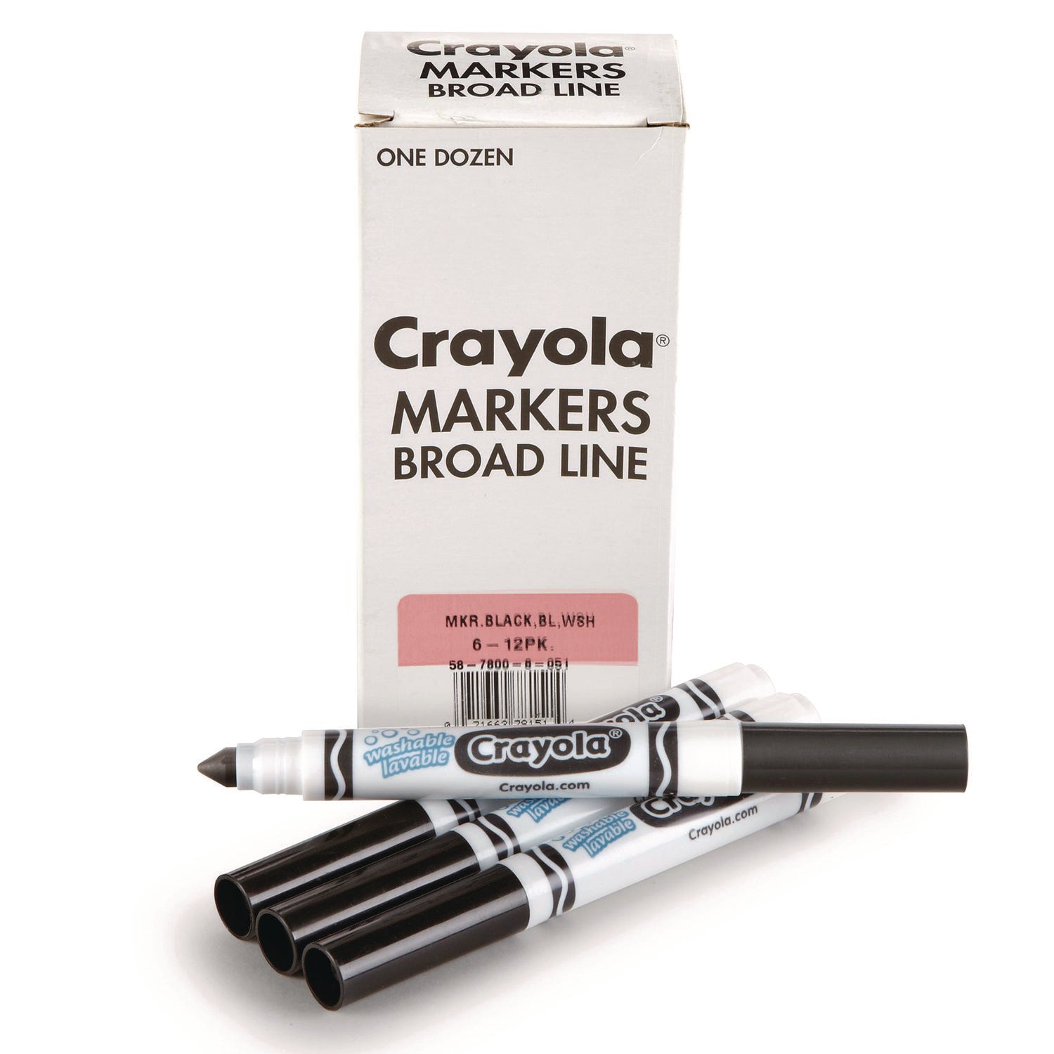 Crayola® Broad Line Washable Markers, Broad Bullet Tip, Black, 12/box