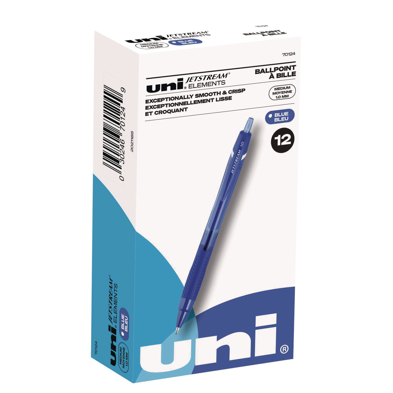 uniball® Jetstream Elements Hybrid Gel Pen, Retractable, Medium 1 mm, Blue Ink, Translucent Blue/Blue Barrel, Dozen