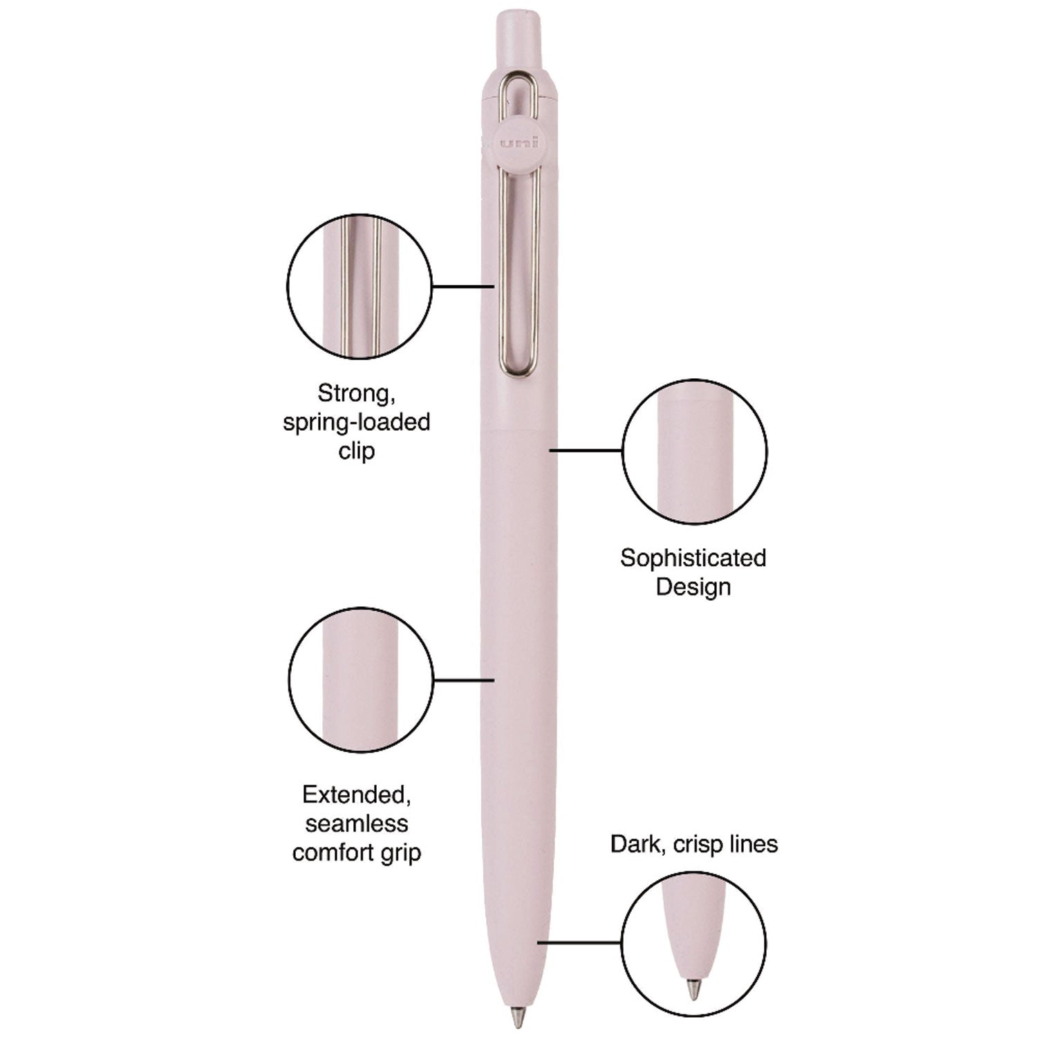 uniball® Zento Gel Pen, Retractable, Medium 0.7 mm, Black Ink, Assorted Barrel Colors, Dozen - Bloom Skins