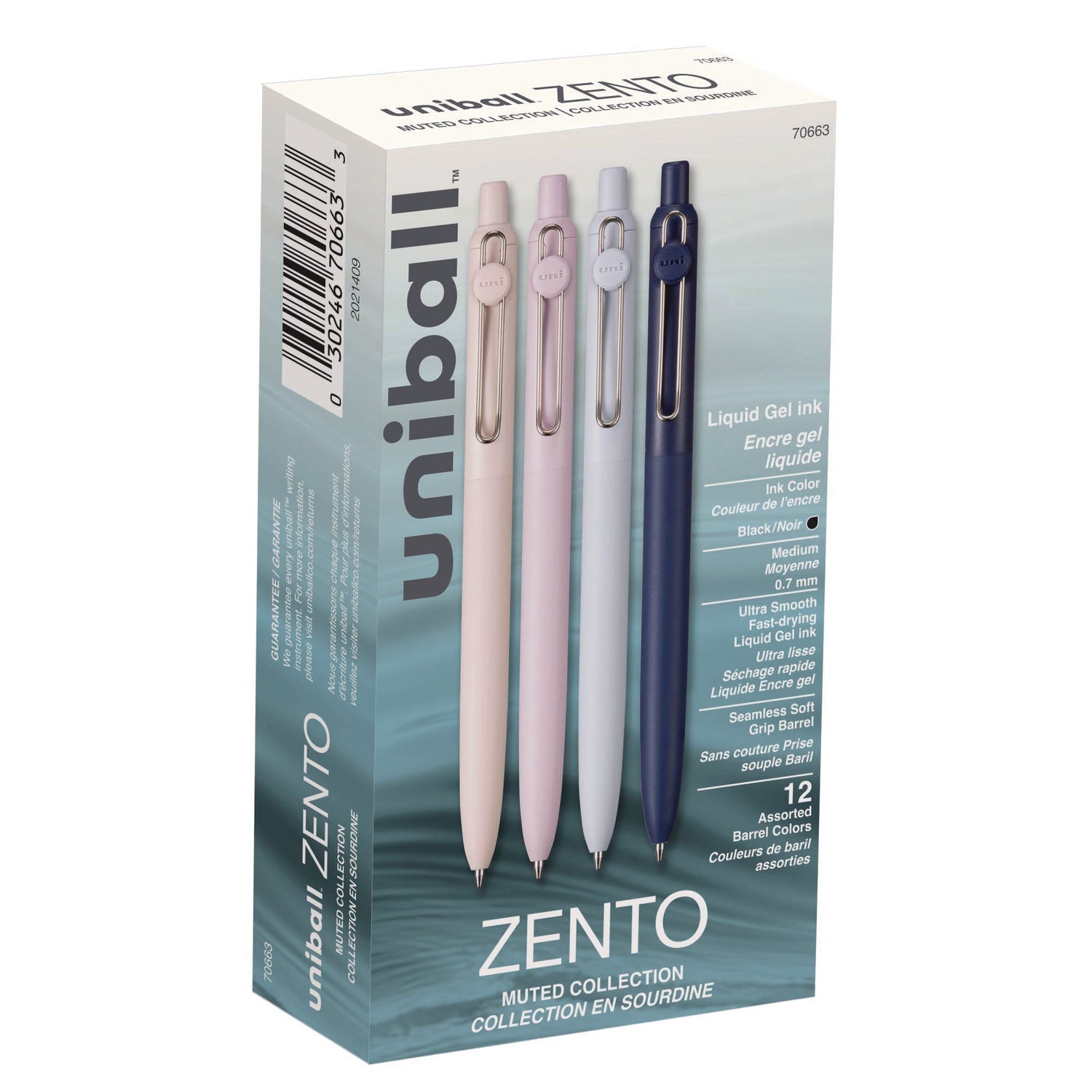 uniball® Zento Gel Pen, Retractable, Medium 0.7 mm, Black Ink, Assorted Barrel Colors, Dozen - Bloom Skins