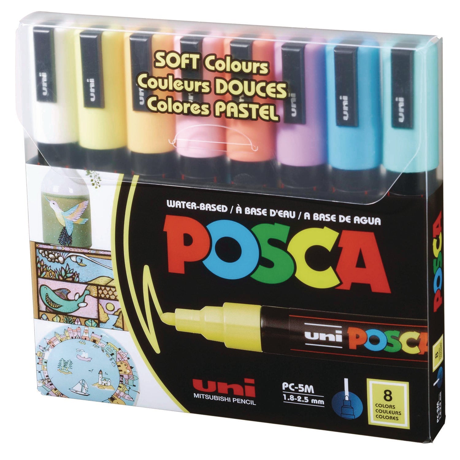 POSCA™ Water-Based Paint Markers, Medium Bullet Tip, 1.8 mm/2.5 mm, Assorted Colors, 8/Set