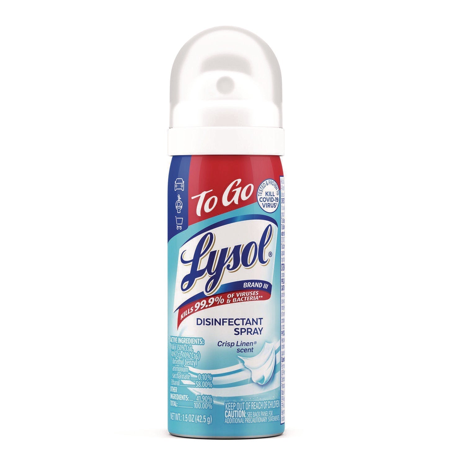 LYSOL® Brand Disinfectant Spray To Go, Crisp Linen Scent, 1.5 oz Aerosol Spray, 12/Carton