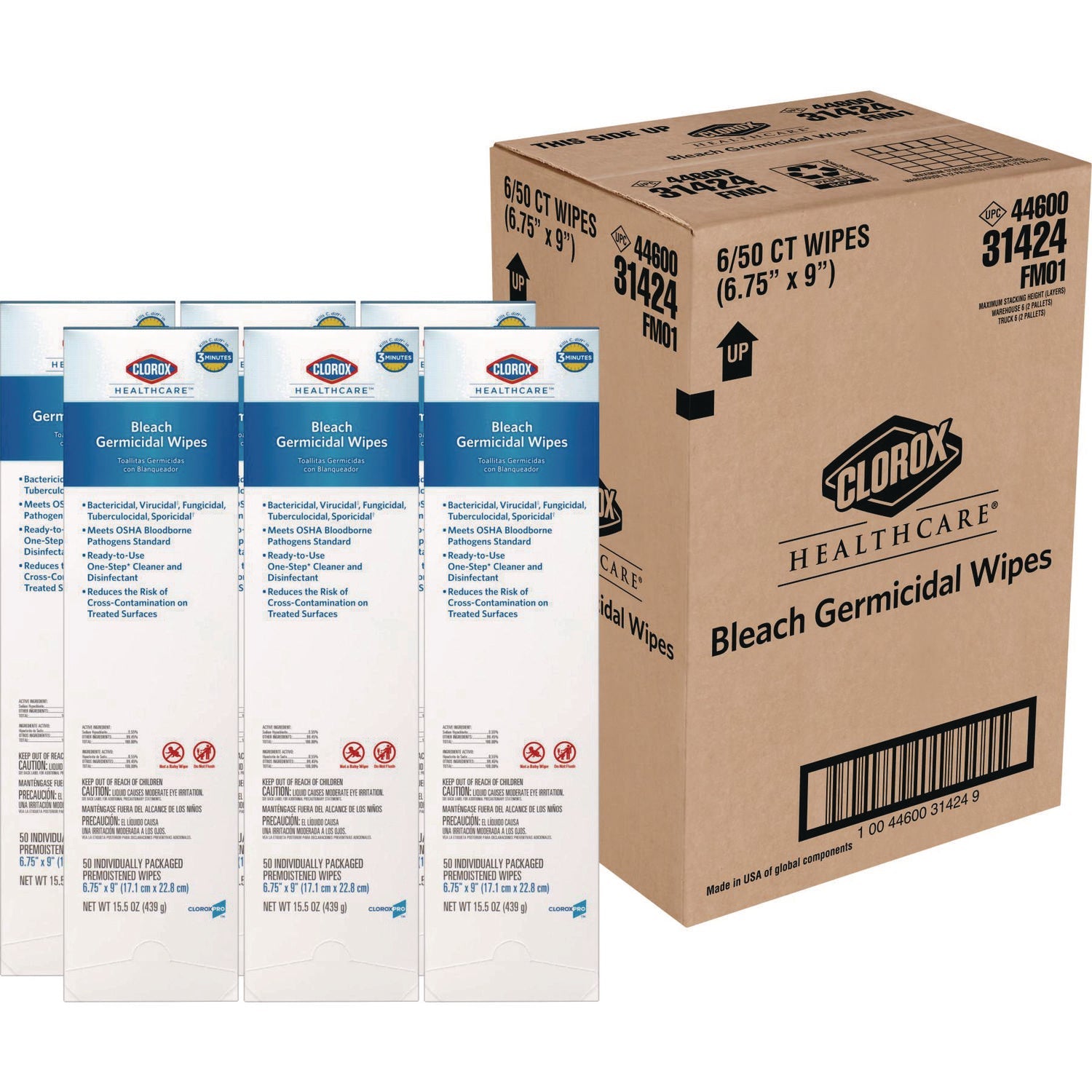 Clorox Bleach Germicidal Wipes | 50/Box, 6-Pack