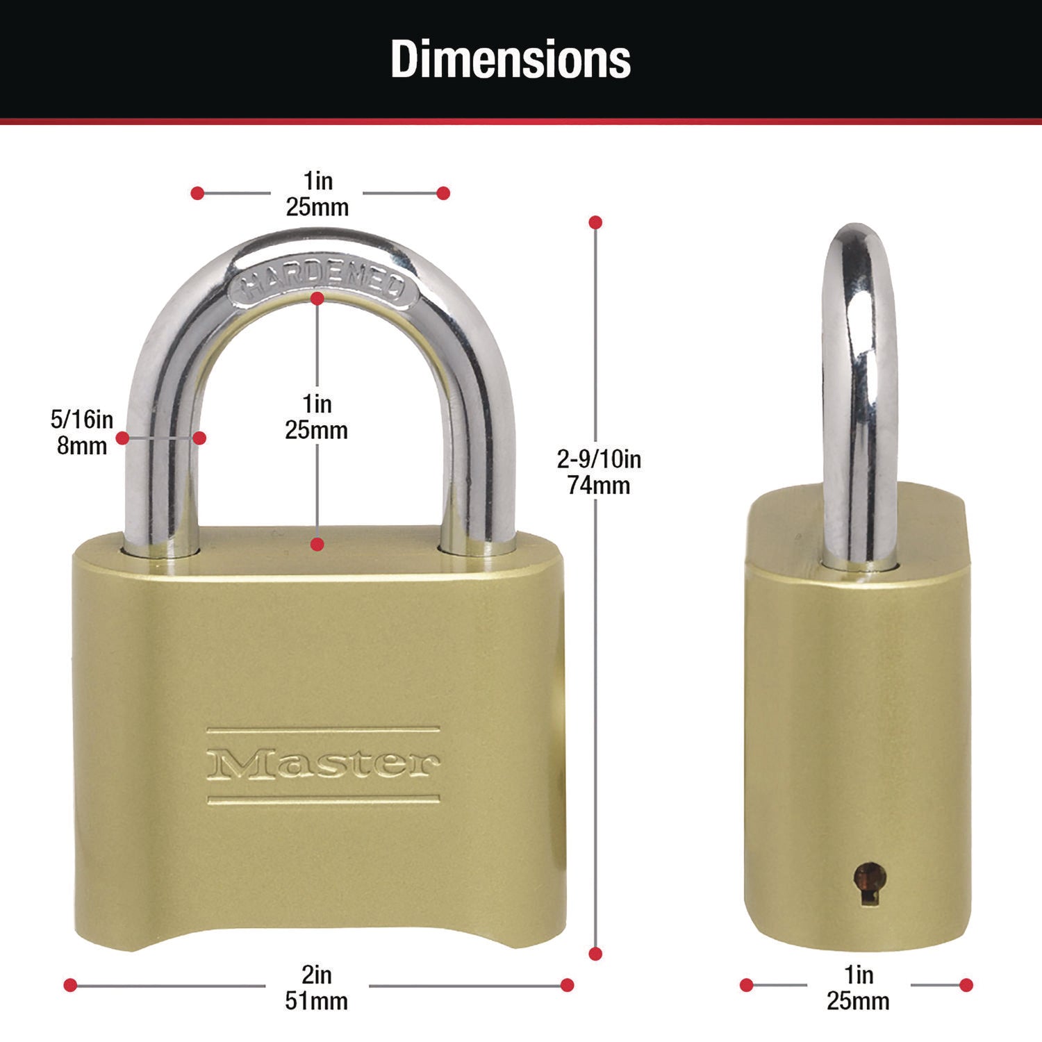 Master Lock® Resettable Combination Padlock, 2" Wide, Brass
