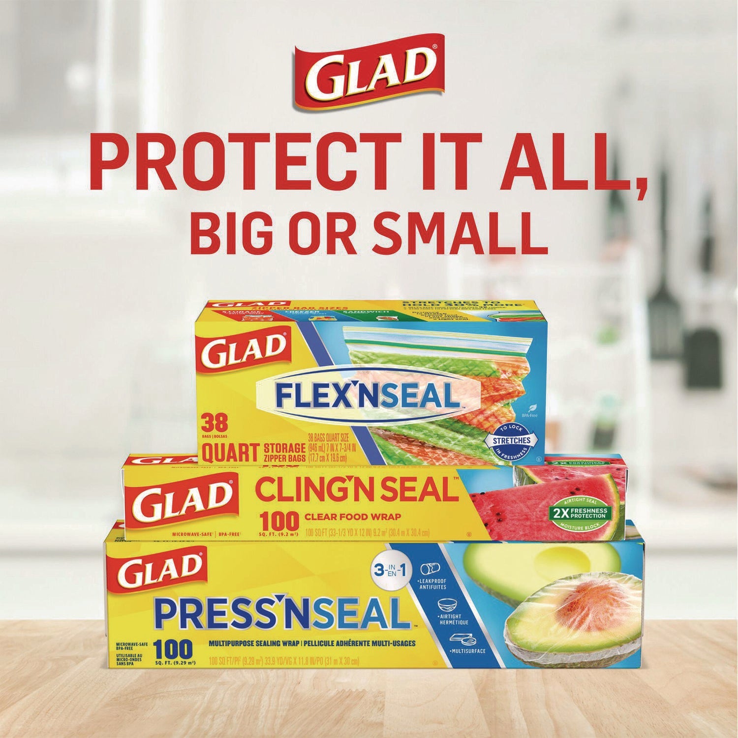 Glad® Cling'N Seal Plastic Food Wrap, 200 sq ft, 12 Rolls/Carton