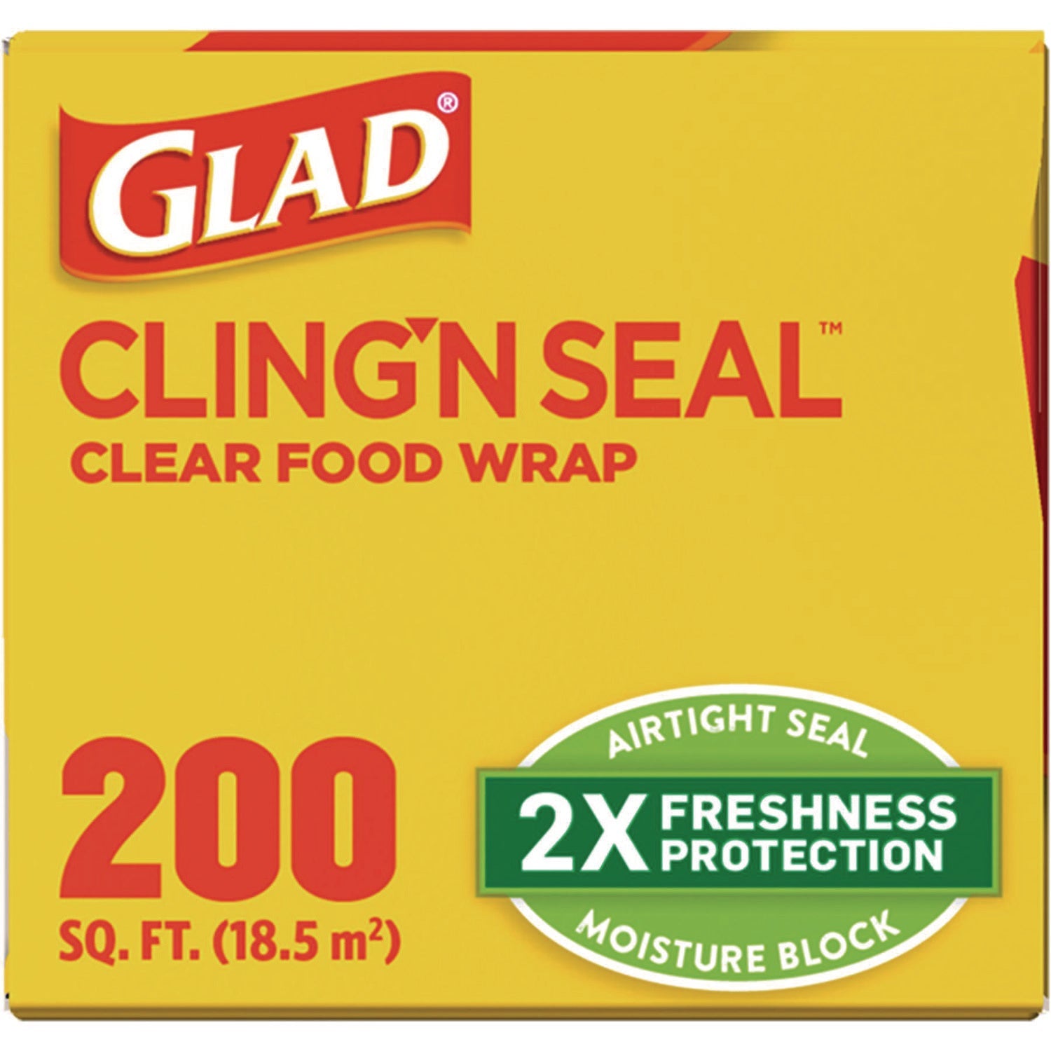 Glad® Cling'N Seal Plastic Food Wrap, 200 sq ft, 12 Rolls/Carton