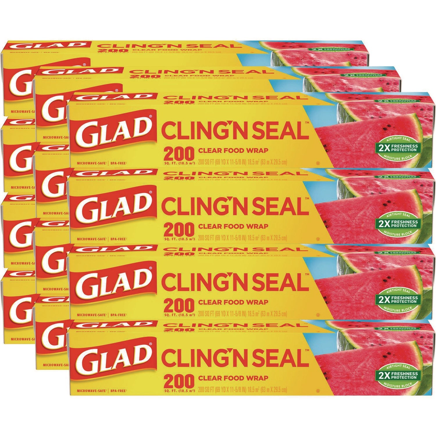 Glad® Cling'N Seal Plastic Food Wrap, 200 sq ft, 12 Rolls/Carton