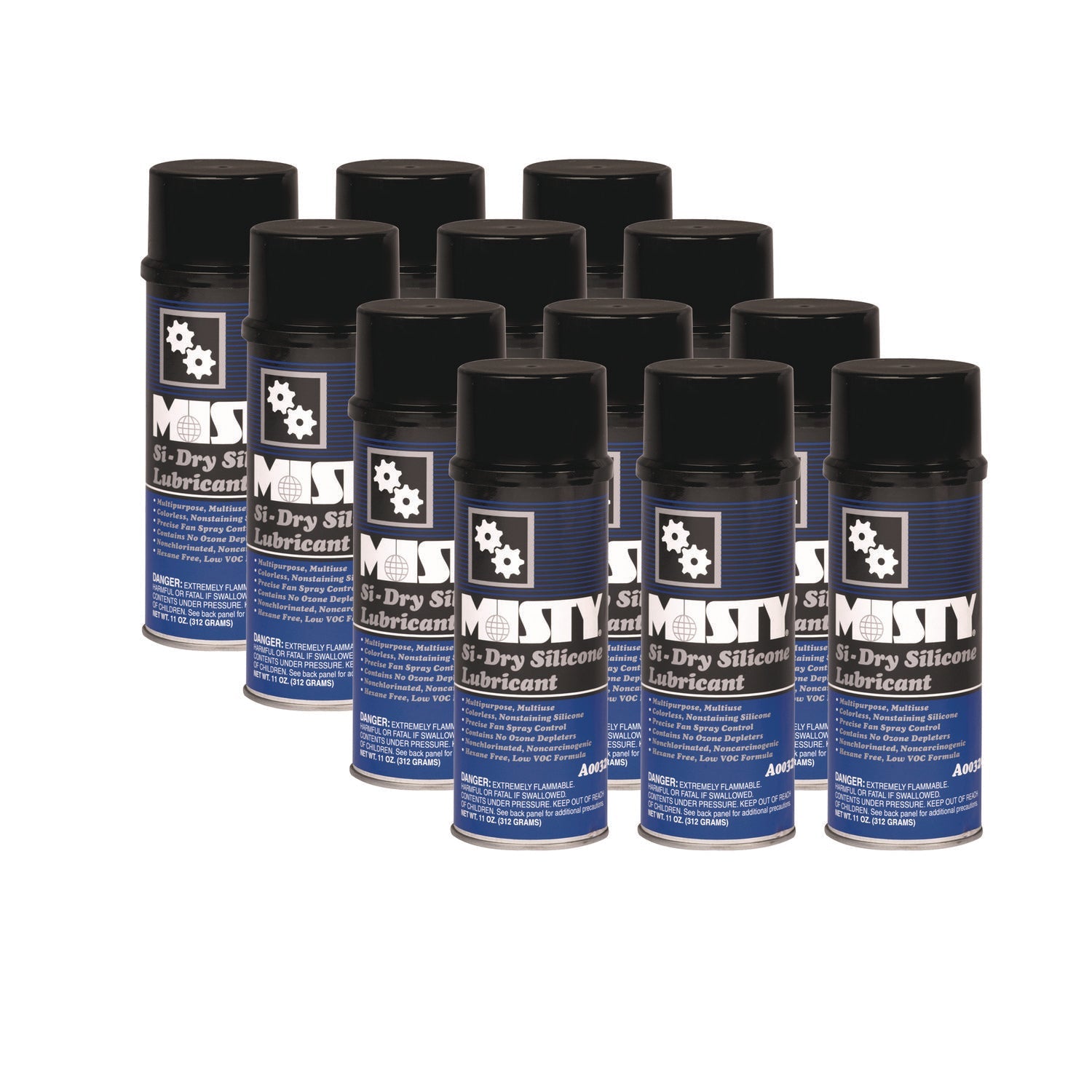 Misty® Si-Dry Silicone Spray Lubricant, 11 oz Aerosol Can, 12/Carton
