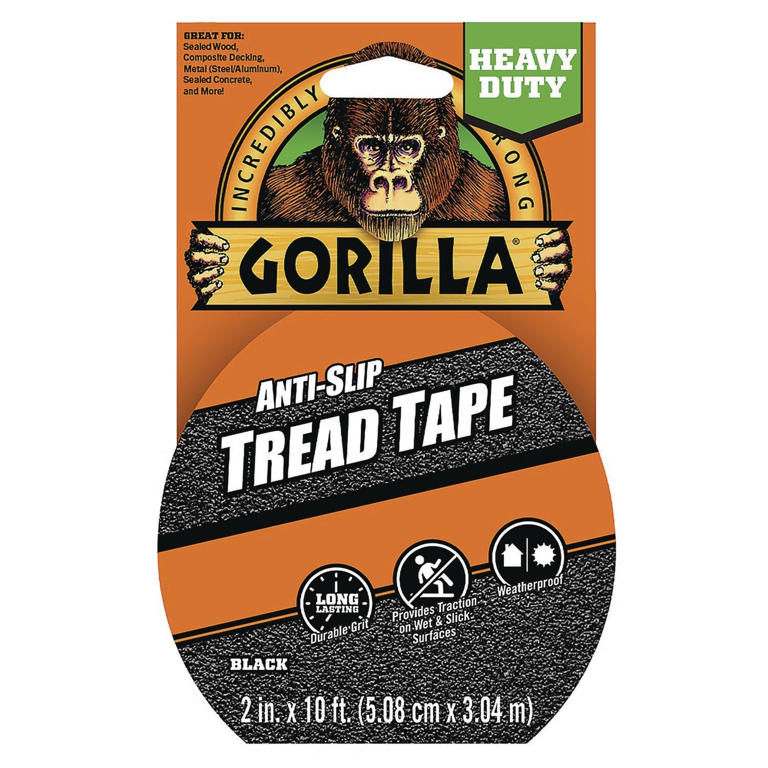 Gorilla® Tread Tape, 3" Core, 2" x 10 ft, Black