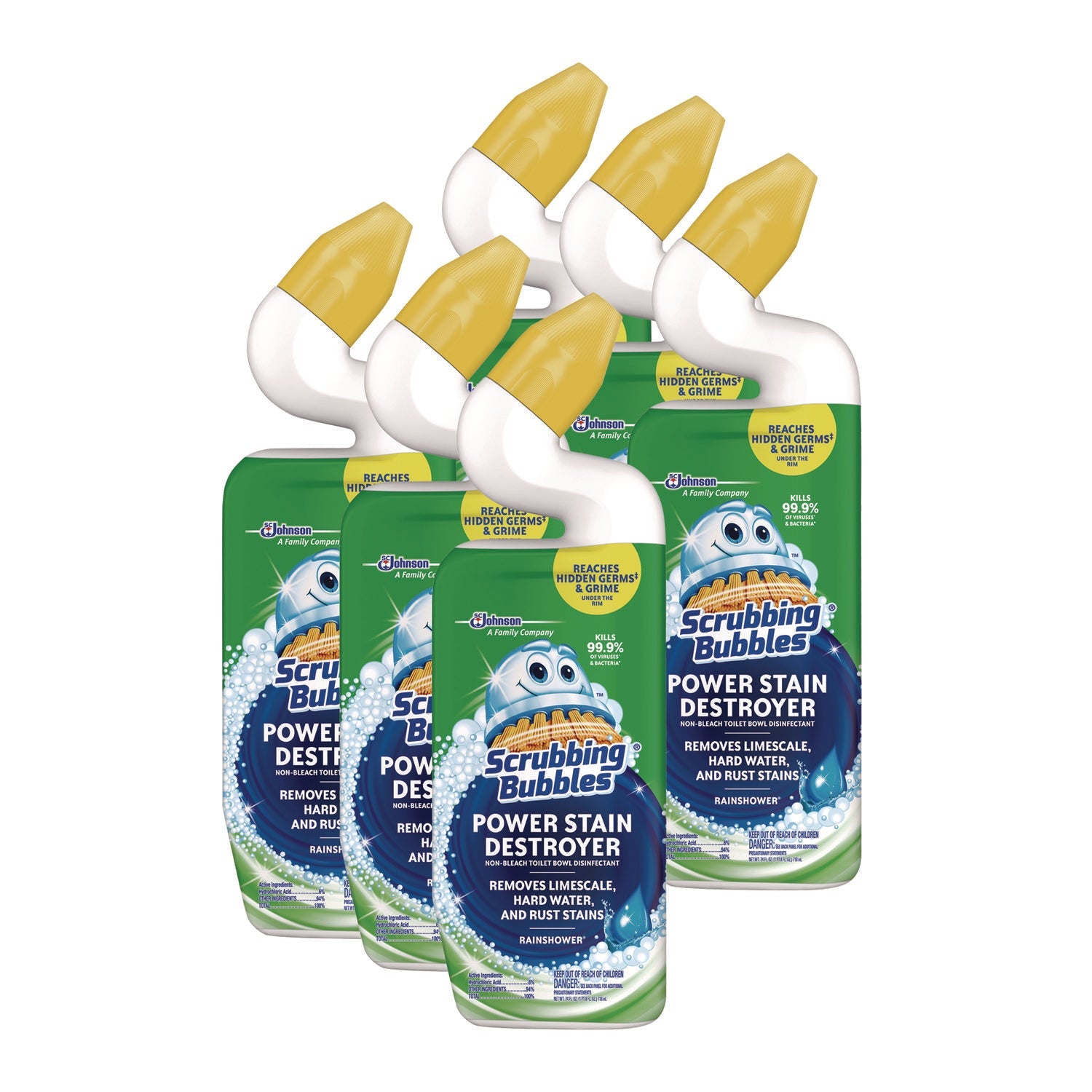 Scrubbing Bubbles® Power Stain Destroyer Toilet Bowl Disinfectant, Rainshower Scent, 24 oz Bottle, 6/Carton - Bloom Skins