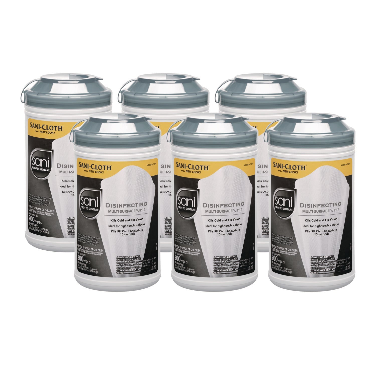 Sani Professional® Disinfecting Multi-Surface Wipes, 7.5 x 5.38, White, 200/Canister, 6 Canisters/Carton