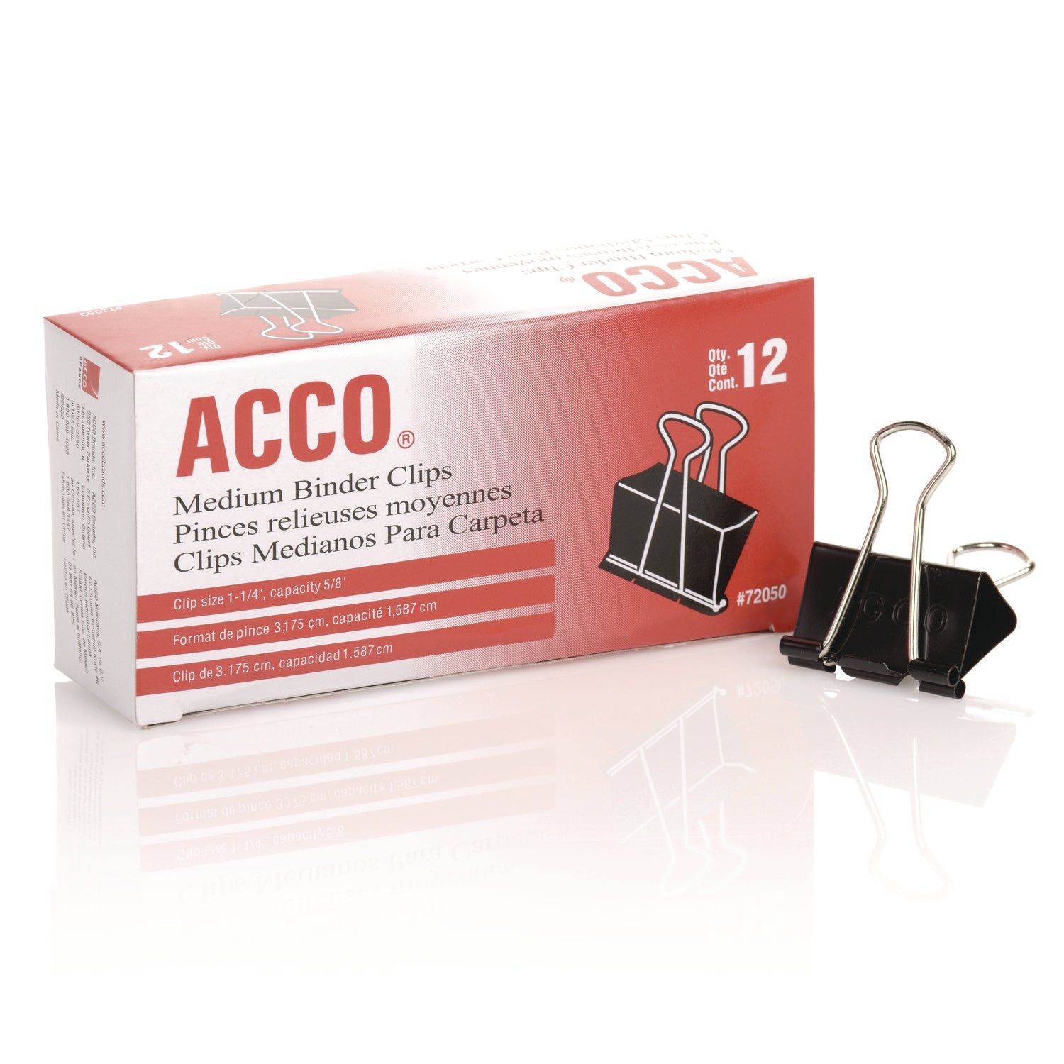 ACCO Binder Clips, Medium, Black/silver, Dozen