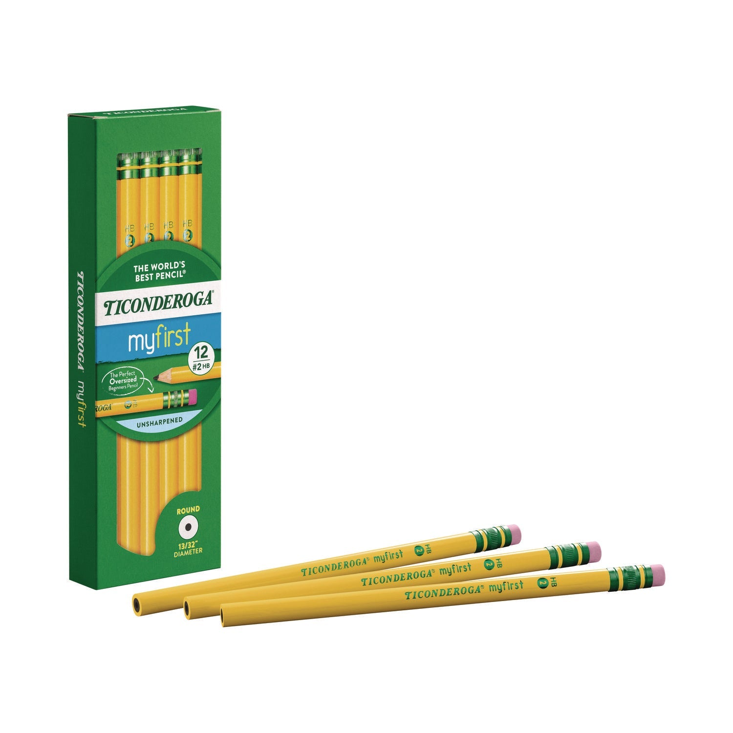Dixon® Ticonderoga Beginners Woodcase Pencil with Eraser and Microban, HB (#2), Black Lead, Yellow Barrel, 12/Pack - Bloom Skins