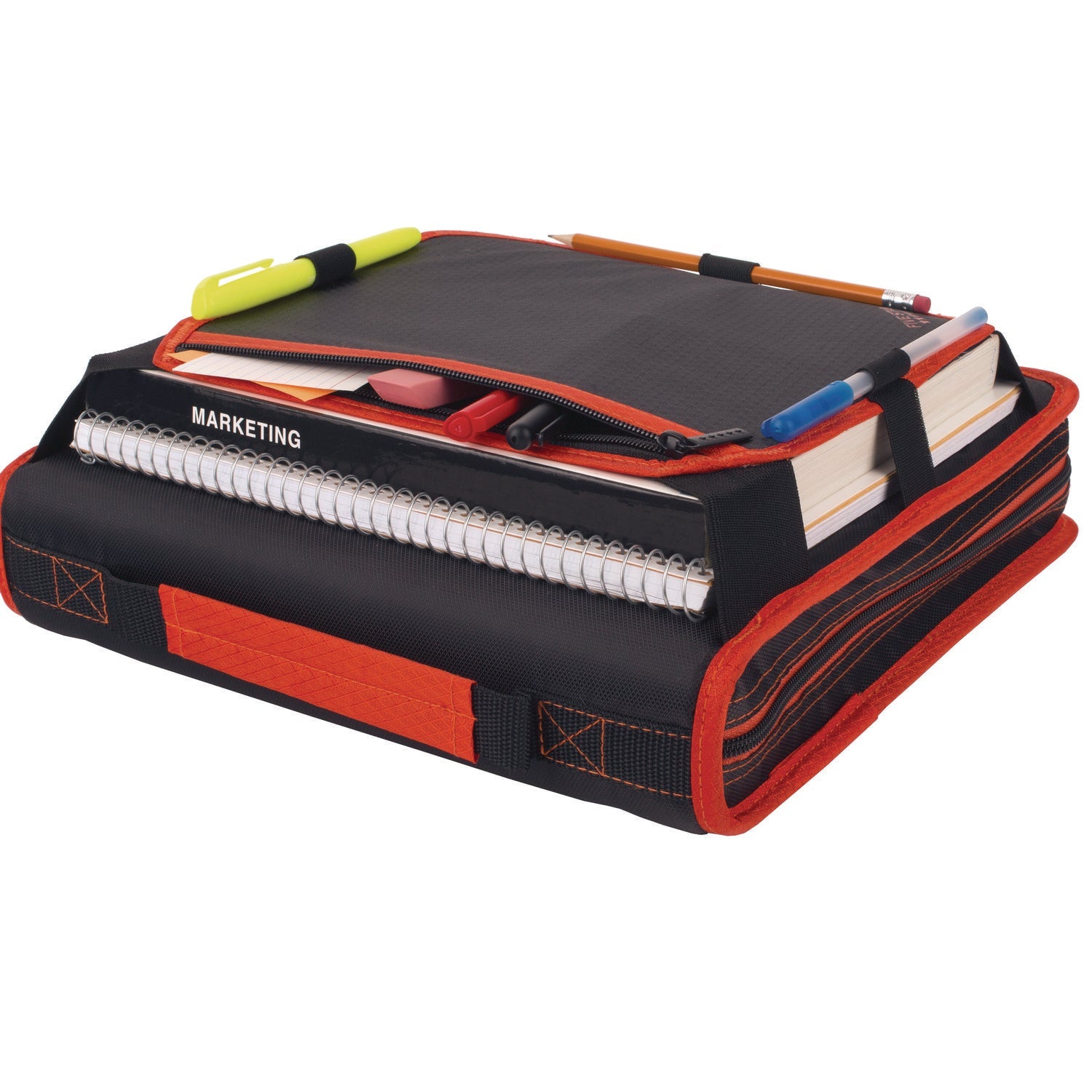 Five Star® Zipper Binder, 3 Rings, 2" Capacity, 11 X 8.5, Black/red Accents