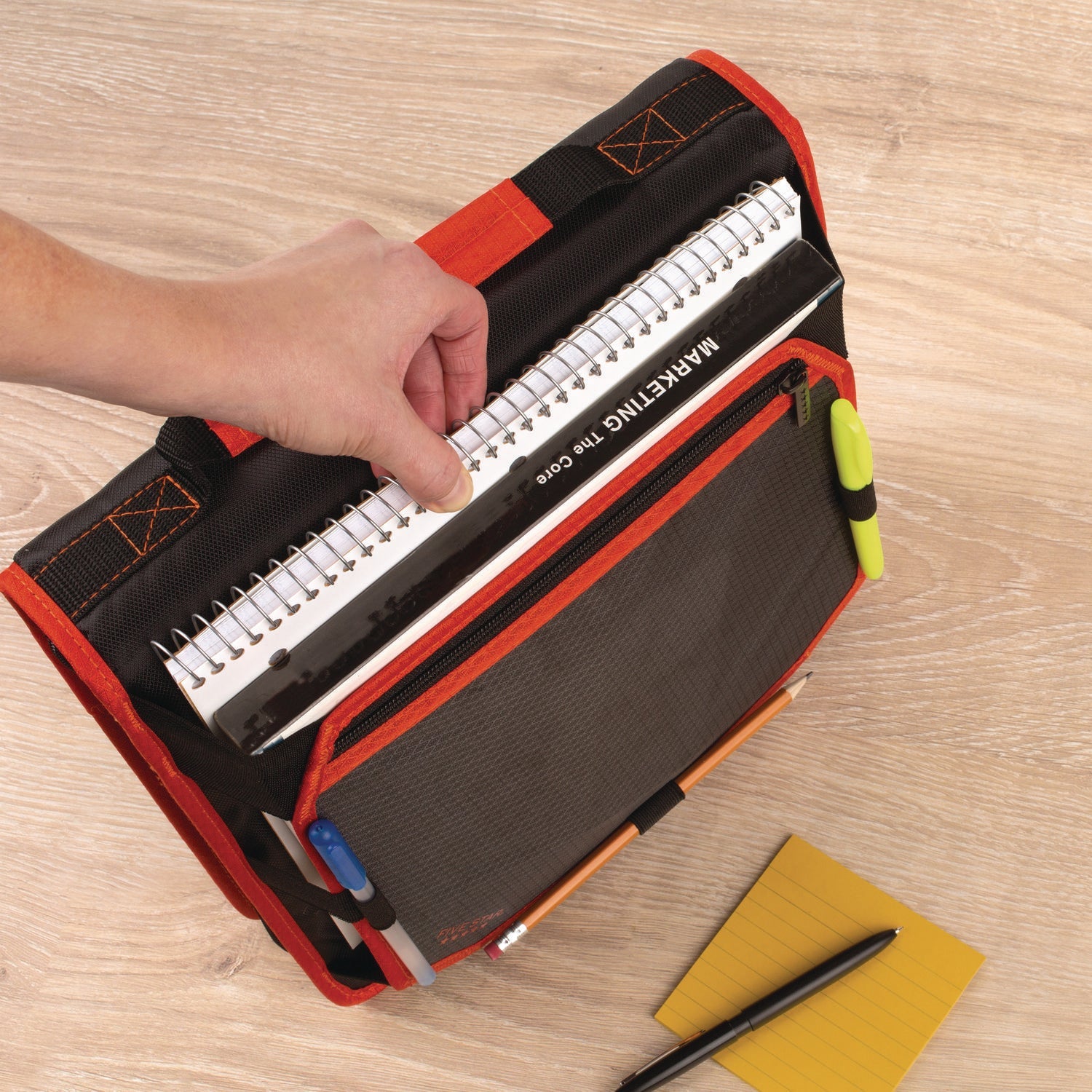 Five Star® Zipper Binder, 3 Rings, 2" Capacity, 11 X 8.5, Black/red Accents