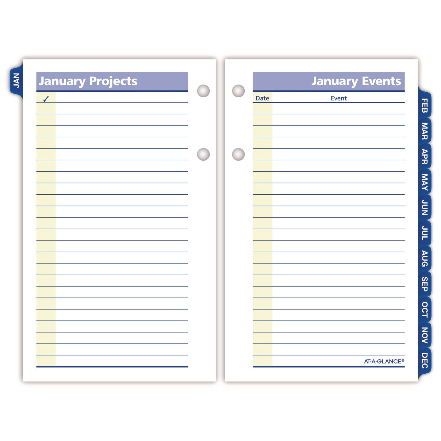 AT-A-GLANCE® QuickNotes Desk Calendar Refill, 3.5 x 6, White/Yellow/Blue Sheets, 12-Month (Jan to Dec): 2025