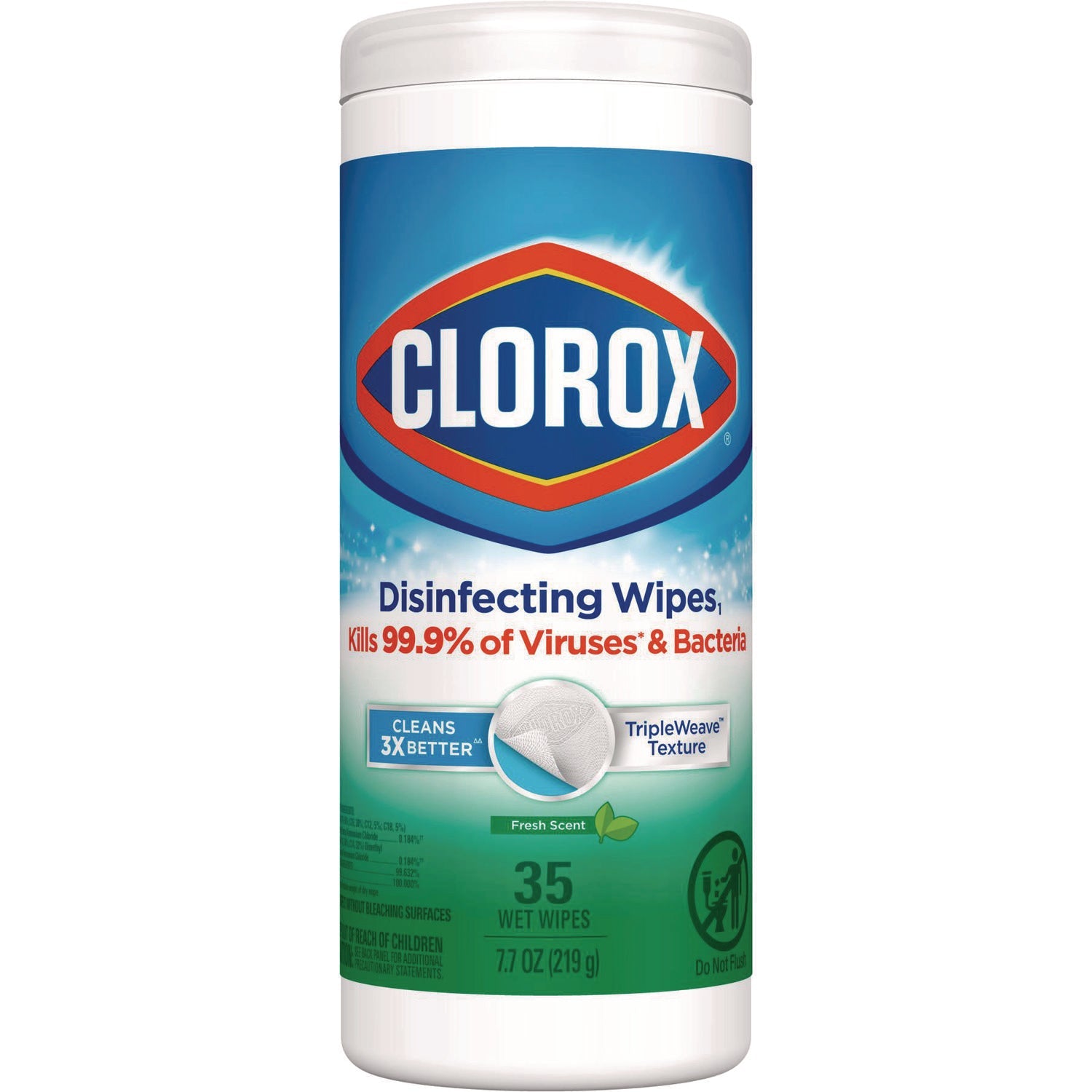 Clorox® Disinfecting Wipes, 1-Ply, 7 x 8, Fresh Scent, White, 35/Canister