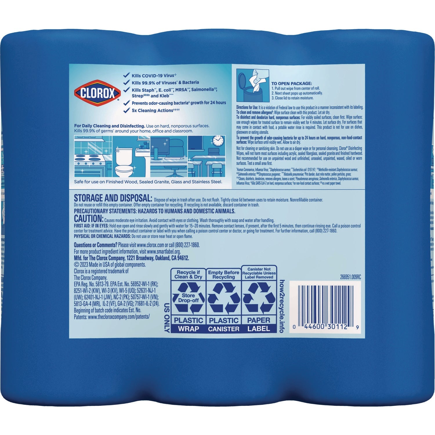 Clorox® Disinfecting Wipes, 1-Ply, 7 x 8, Fresh Scent/Citrus Blend, 35/Canister, 3/Pack, 5 Packs/Carton