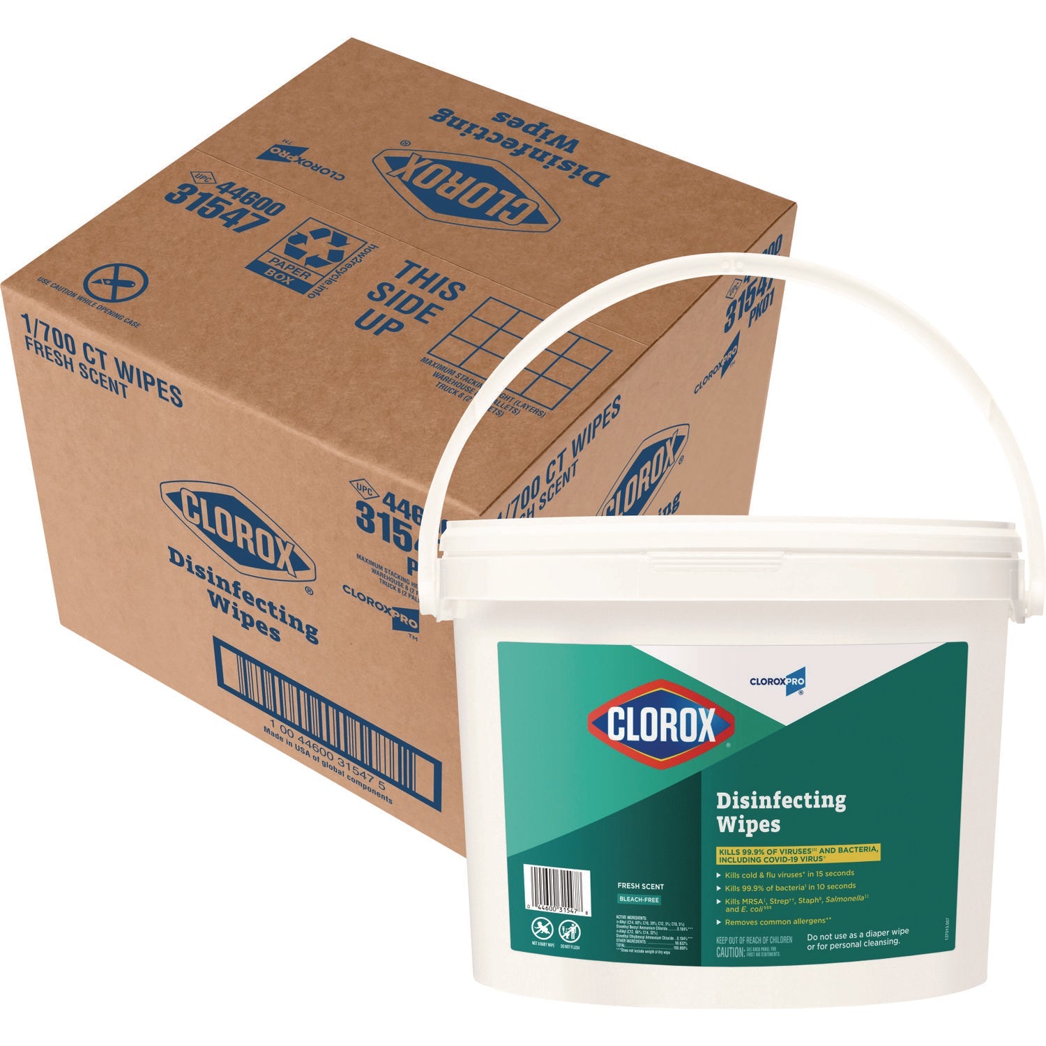 Clorox® Disinfecting Wipes, 1-Ply, 7 x 8, Fresh Scent, White, 700/Bucket