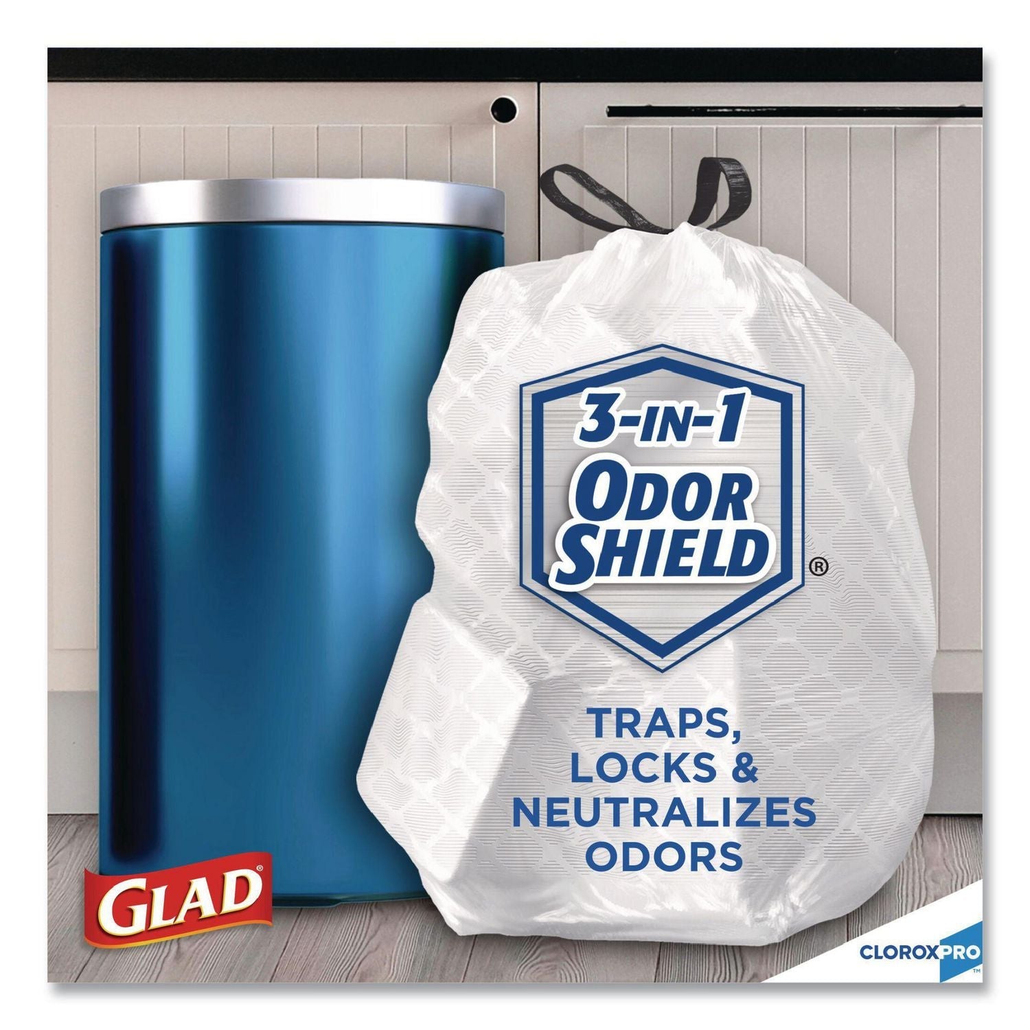 Glad® CloroxPro ForceFlex Tall Kitchen Drawstring Trash Bags, 13 gal, 24 x 27.38, Gray, 100/Box