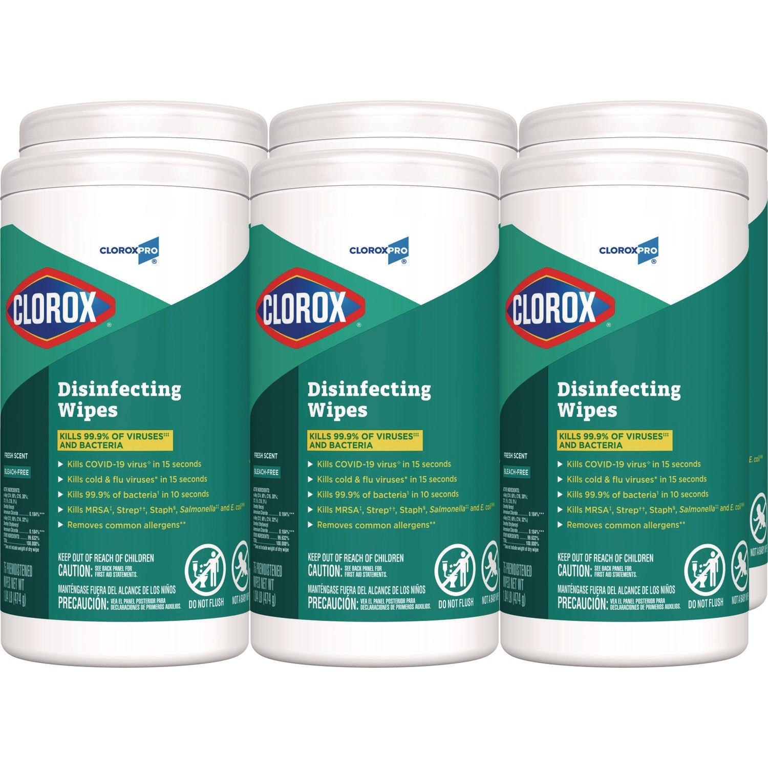 Clorox® Disinfecting Wipes, 1-Ply, Fresh Scent, 7 x 8, White, 75/Canister, 6 Canisters/Carton