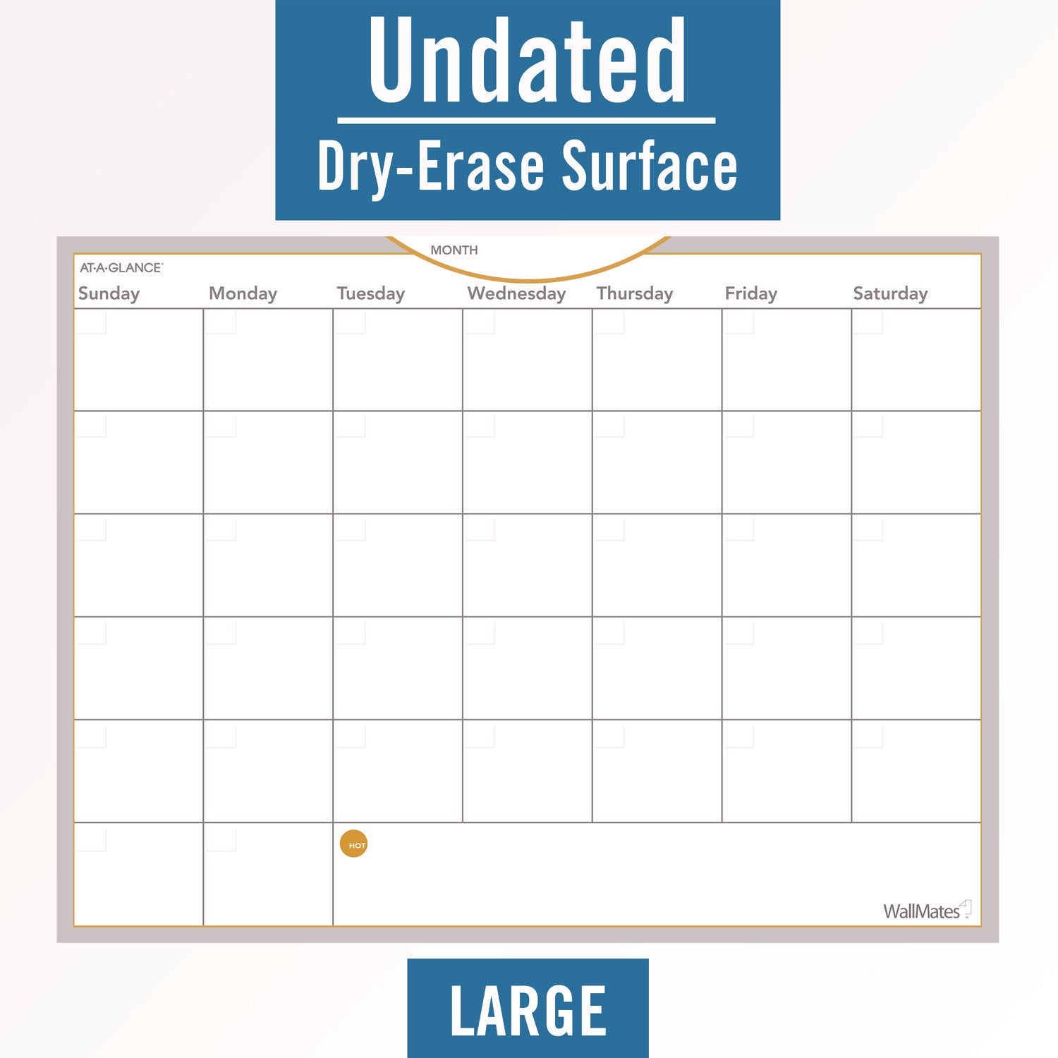 AT-A-GLANCE® Wallmates Self-Adhesive Dry Erase Monthly Planning Surfaces, 24 X 18, White/gray/orange Sheets, Undated