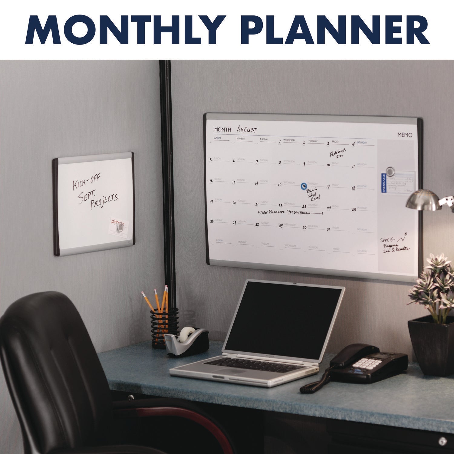 Quartet® ARC Frame Cubicle Board, Monthly Planning/Scheduling Calendar, 30" x 18", White Magnetic Surface, Satin Aluminum Frame