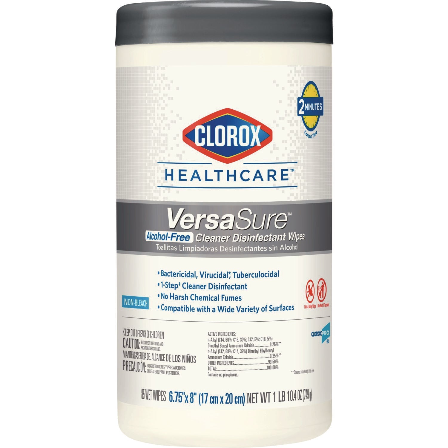 Clorox Healthcare® VersaSure Cleaner Disinfectant Wipes, 1-Ply, 8 x 6.75, Original Scent, White, 85 Towels/Can