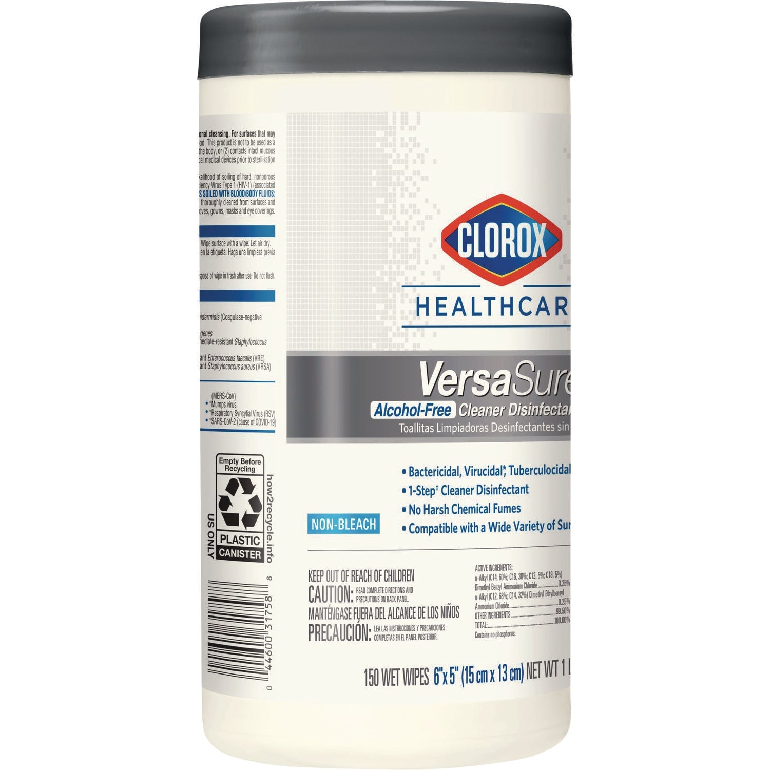 Clorox Healthcare® VersaSure Cleaner Disinfectant Wipes, 1-Ply, 6.75 x 8, Fragranced, White, 150/Canister, 6 Canisters/Carton