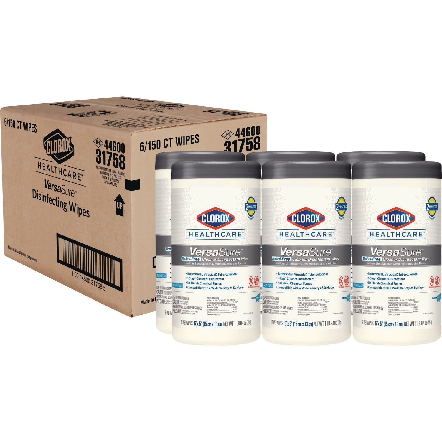 Clorox Healthcare® VersaSure Cleaner Disinfectant Wipes, 1-Ply, 6.75 x 8, Fragranced, White, 150/Canister, 6 Canisters/Carton