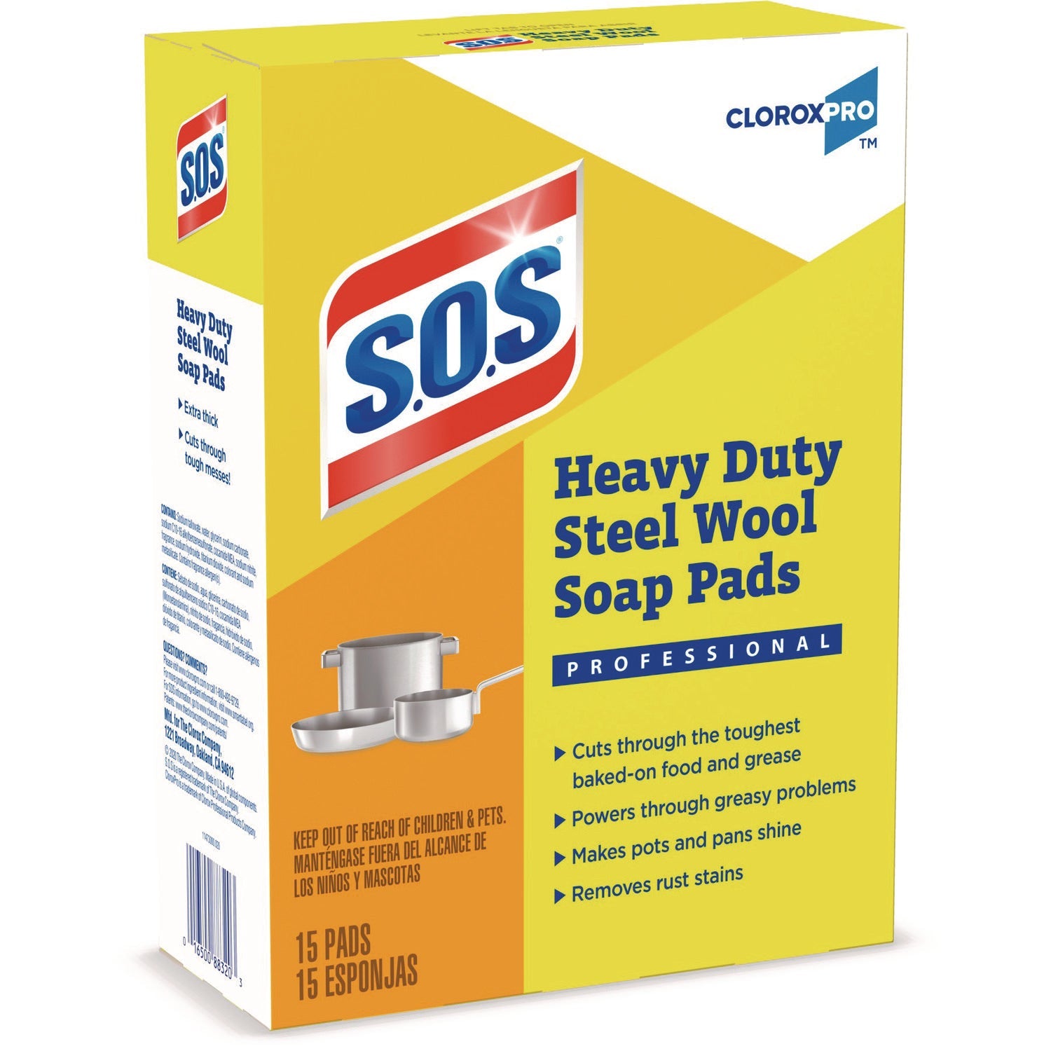 S.O.S.® Steel Wool Soap Pads, 2.4 x 3, Steel, 15 Pads/Box, 12 Boxes/Carton