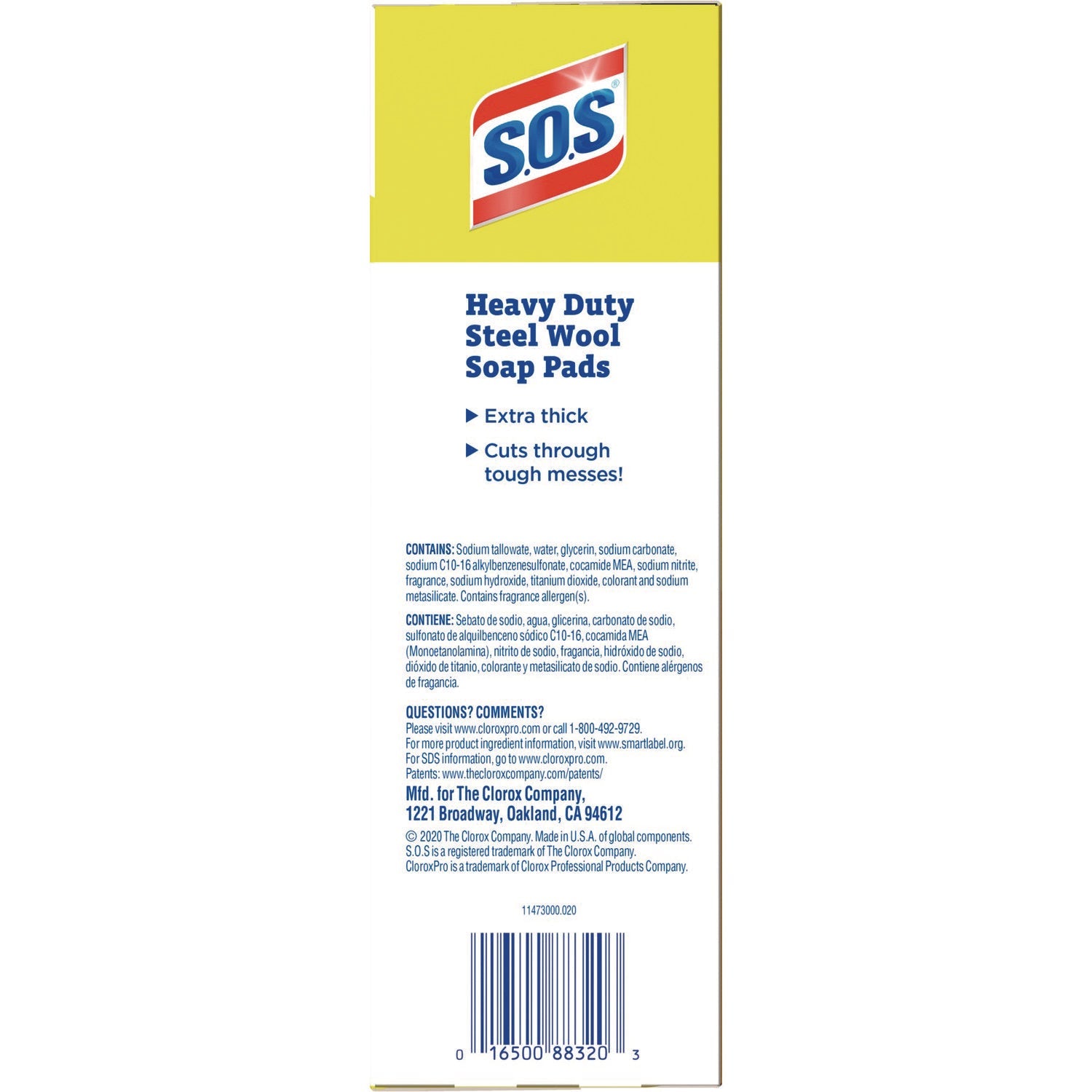 S.O.S.® Steel Wool Soap Pads, 2.4 x 3, Steel, 15 Pads/Box, 12 Boxes/Carton