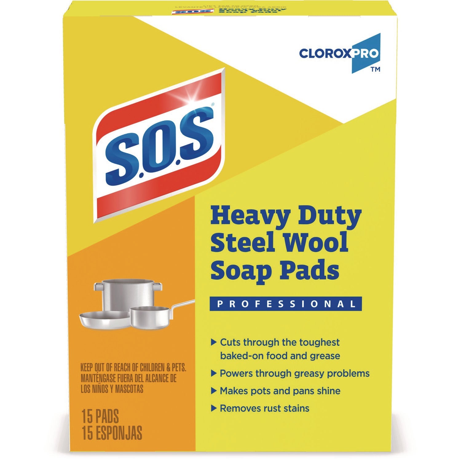 S.O.S.® Steel Wool Soap Pads, 2.4 x 3, Steel, 15 Pads/Box, 12 Boxes/Carton
