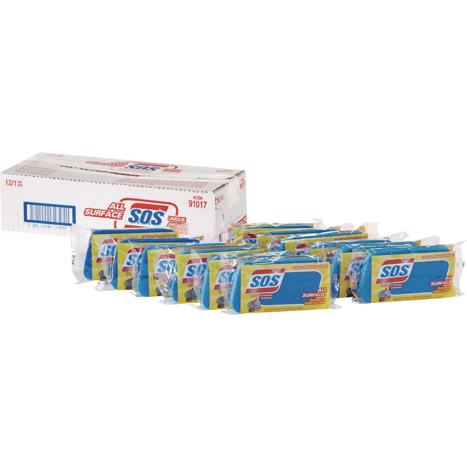 S.O.S.® All Surface Scrubber Sponge, 2.5 X 4.5, 0.9" Thick, Dark Blue, 12/carton